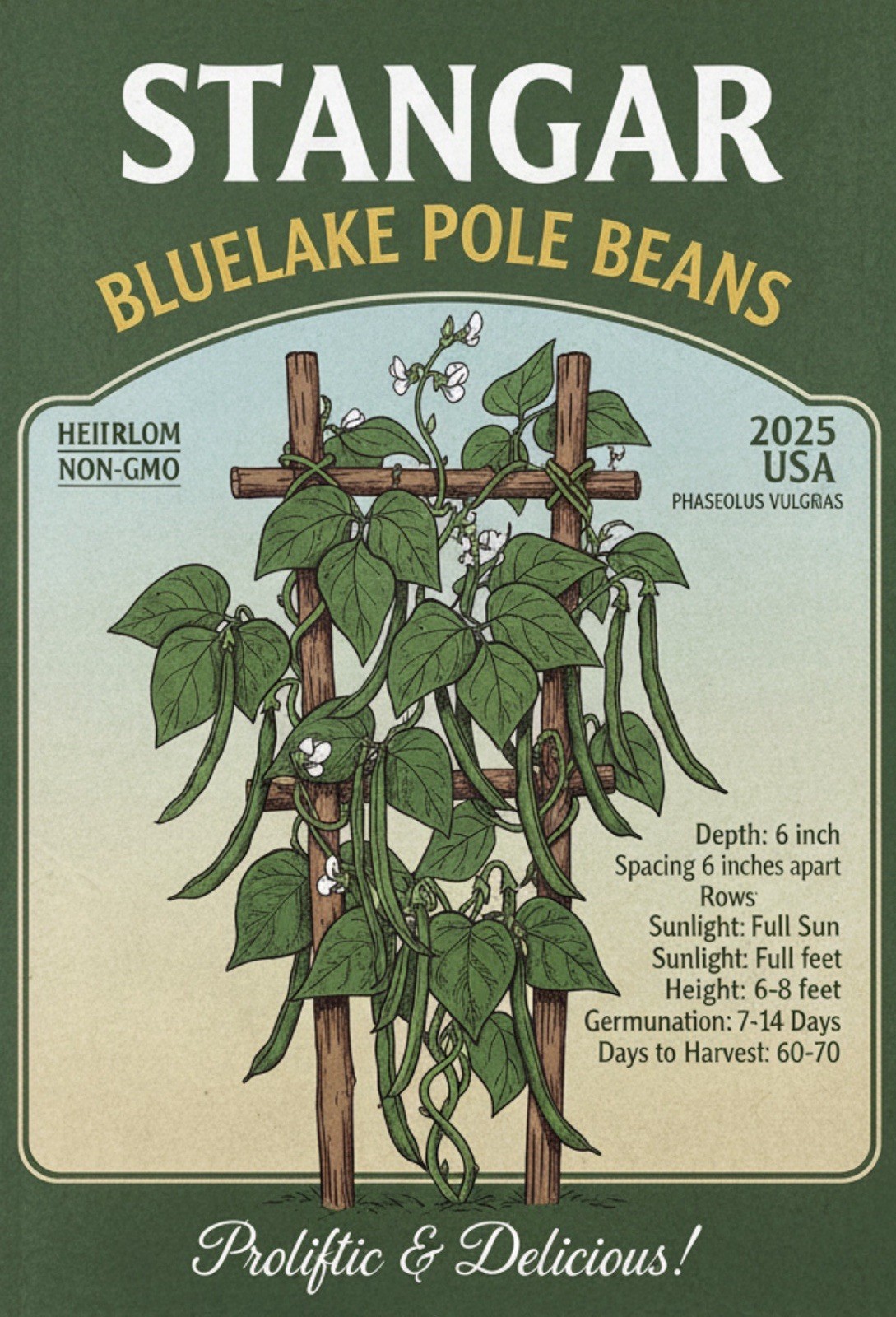 Blue Lake FM1k Green Bean (Pole) Seeds – For 2026 Planting Non-GMO Stringless
