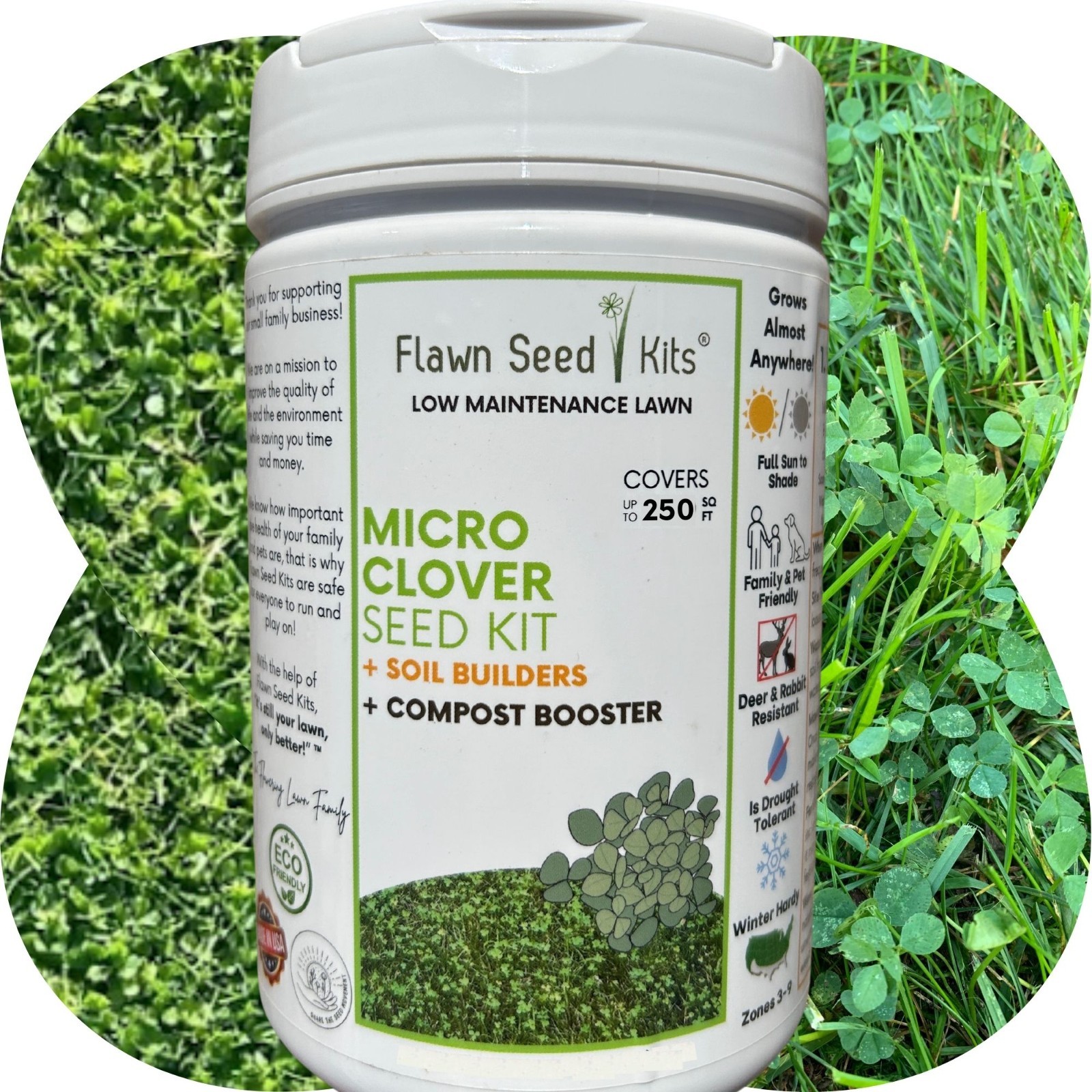 Flawn Seed Kits Micro Clover Seed Kit, Easy Spread Shaker, Low Growing