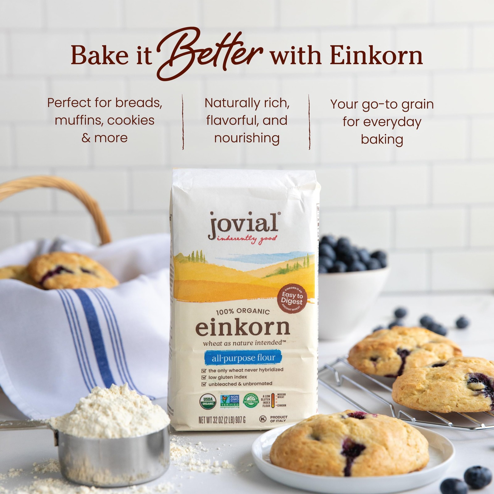 Jovial Organic Einkorn Unbleached All Purpose Flour – 160 Ounce (Pack of 1)