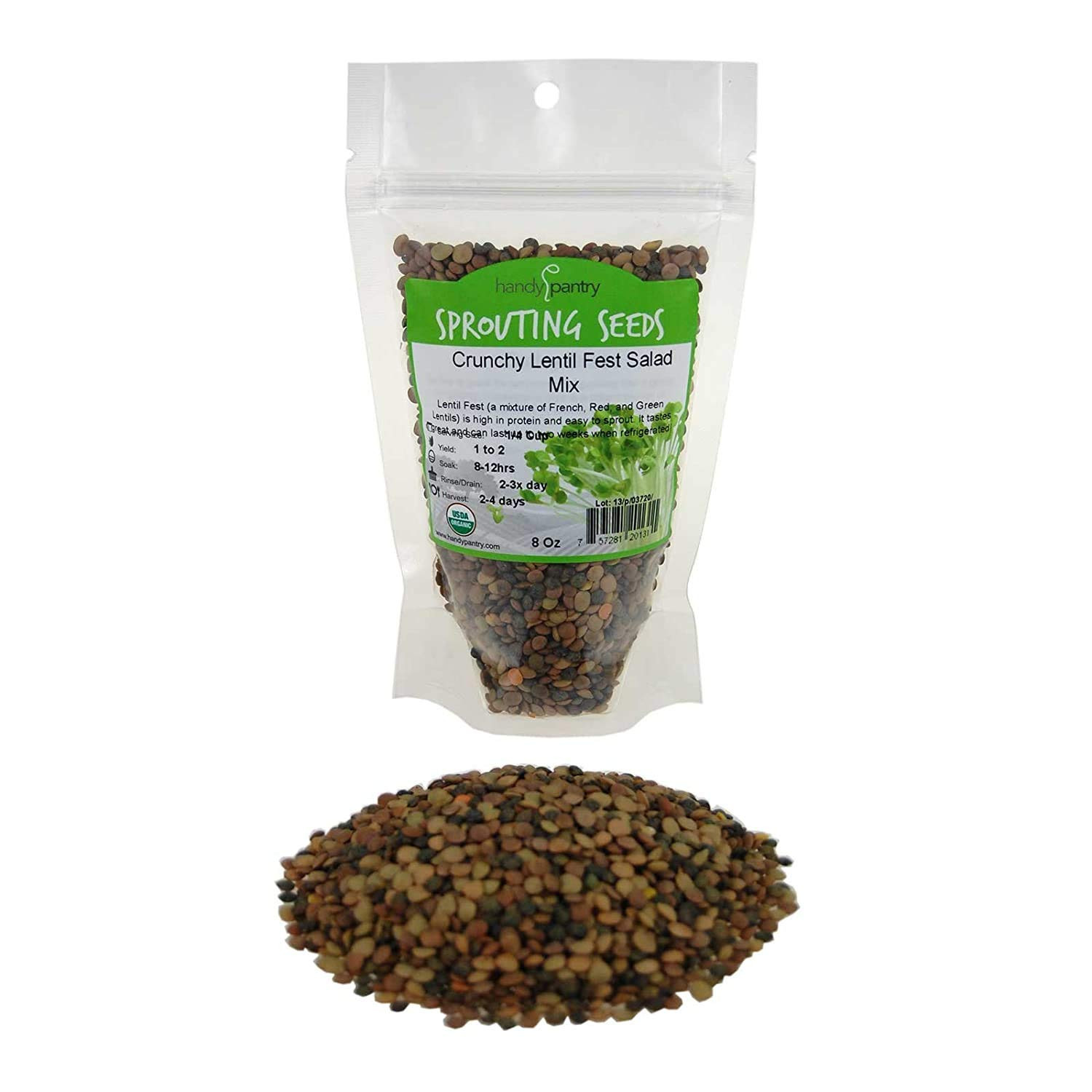 Crunchy Lentil Fest Sprouting Seed Mix – 8 Oz – Brand – Organic – Green, Red &