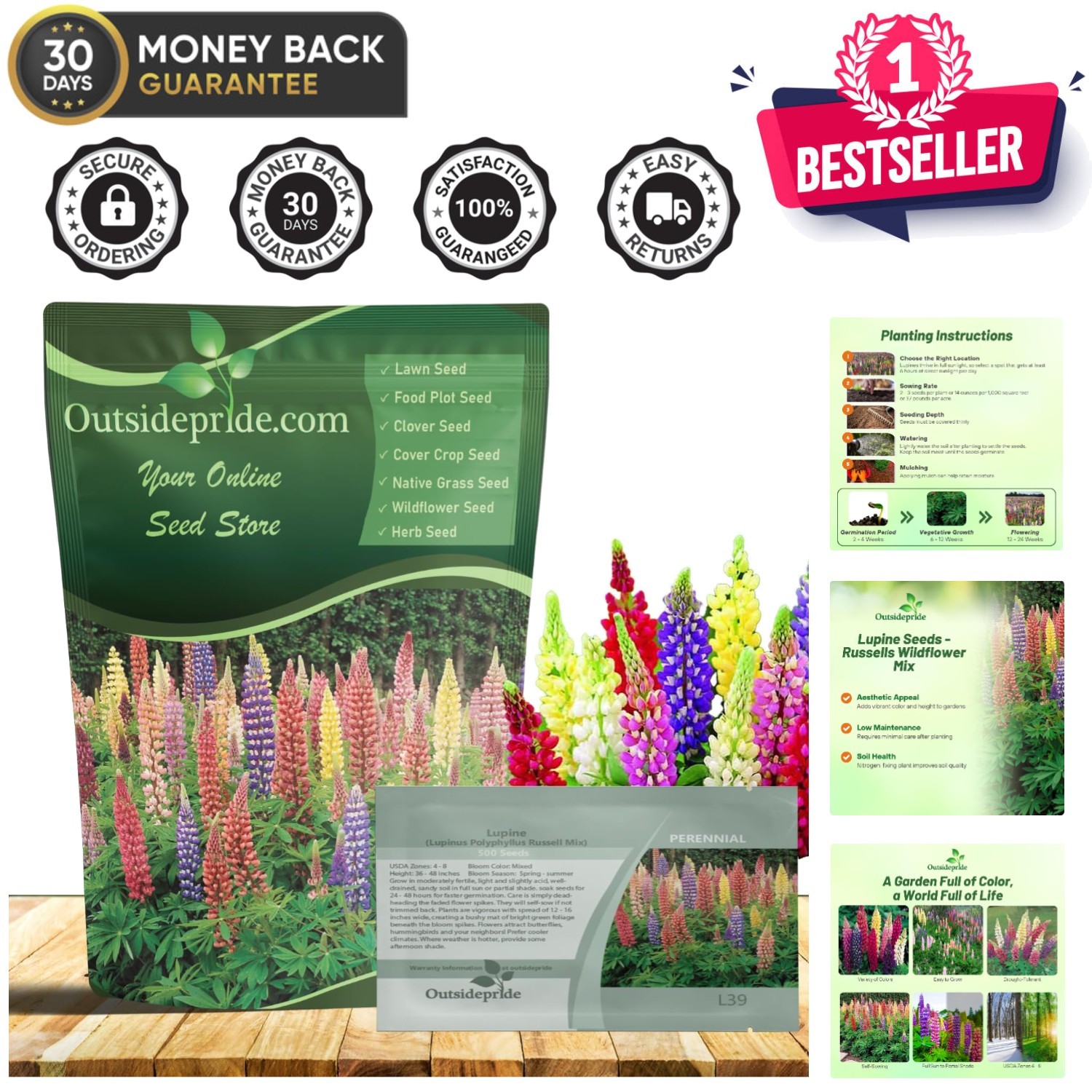 500 Non-GMO Russell Lupine Seeds – Bright Colors & Wildlife-Friendly Gardening