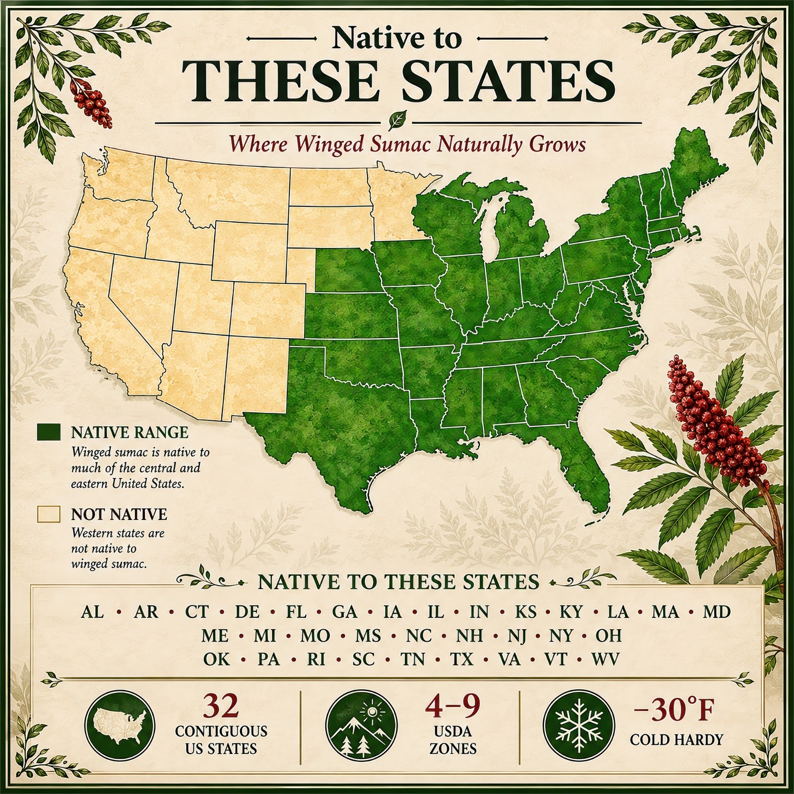 500 Winged Sumac Tree Seeds (Rhus copallinum) Flameleaf Sumac – Zones 4-9 USA