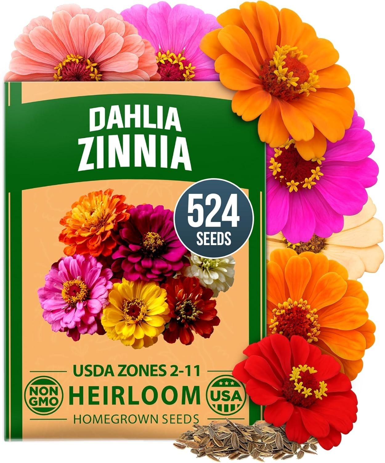 Vibrant Zinnia Dahlia Seeds – 524 Non-GMO, Low Maintenance for Containers