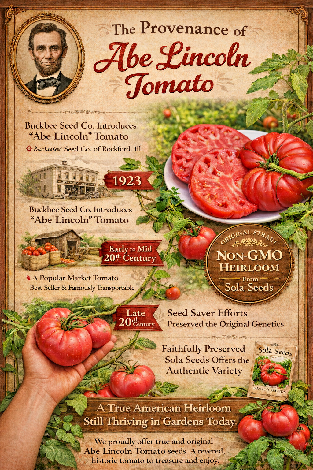 50 Abe Lincoln Tomato Seeds- Heirloom Original 1923 Strain, Non-GMO, Sola Seeds