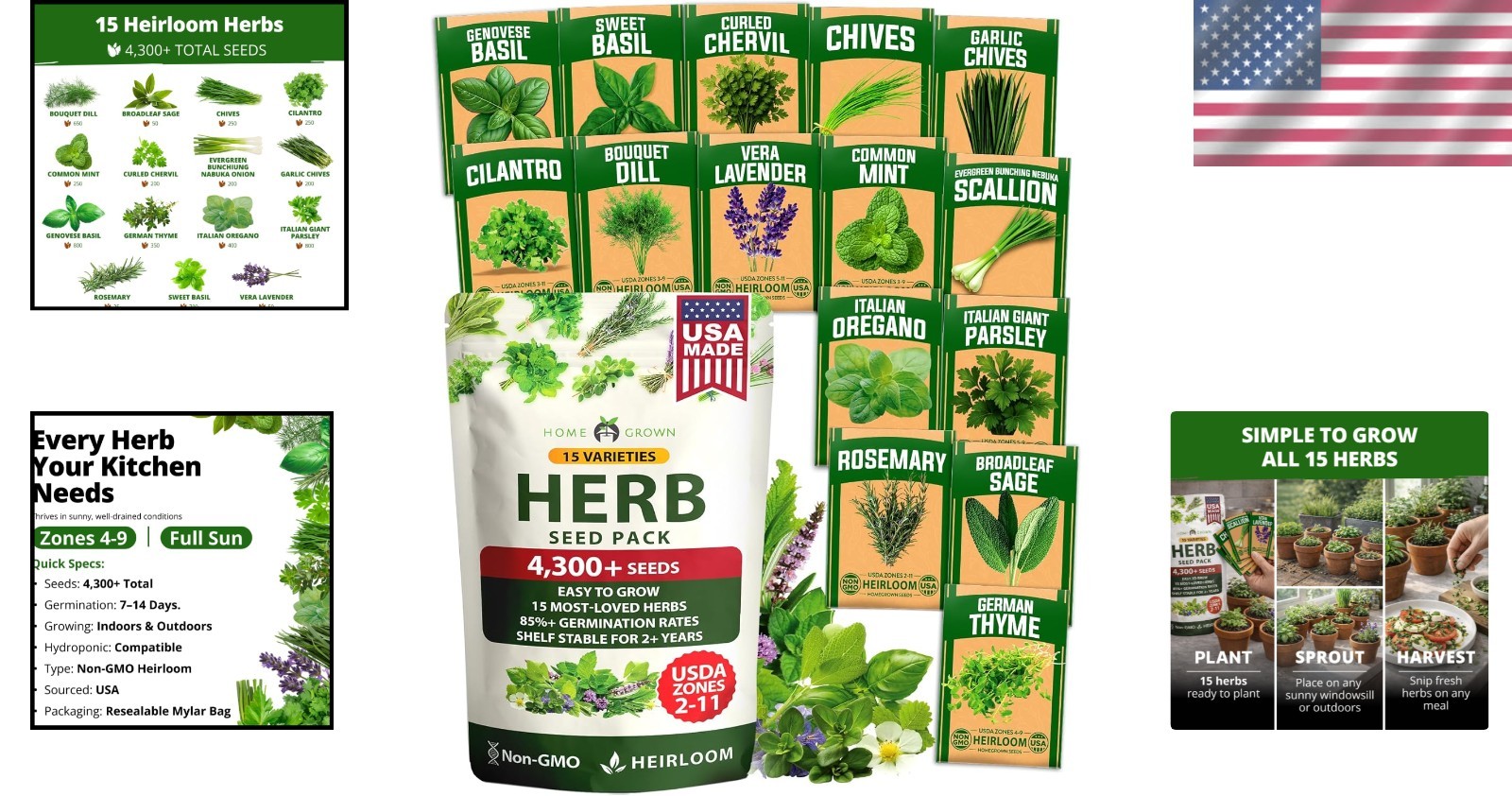 Complete Herb Garden Kit – 15 Heirloom Seeds for Home & Hydroponic Growth