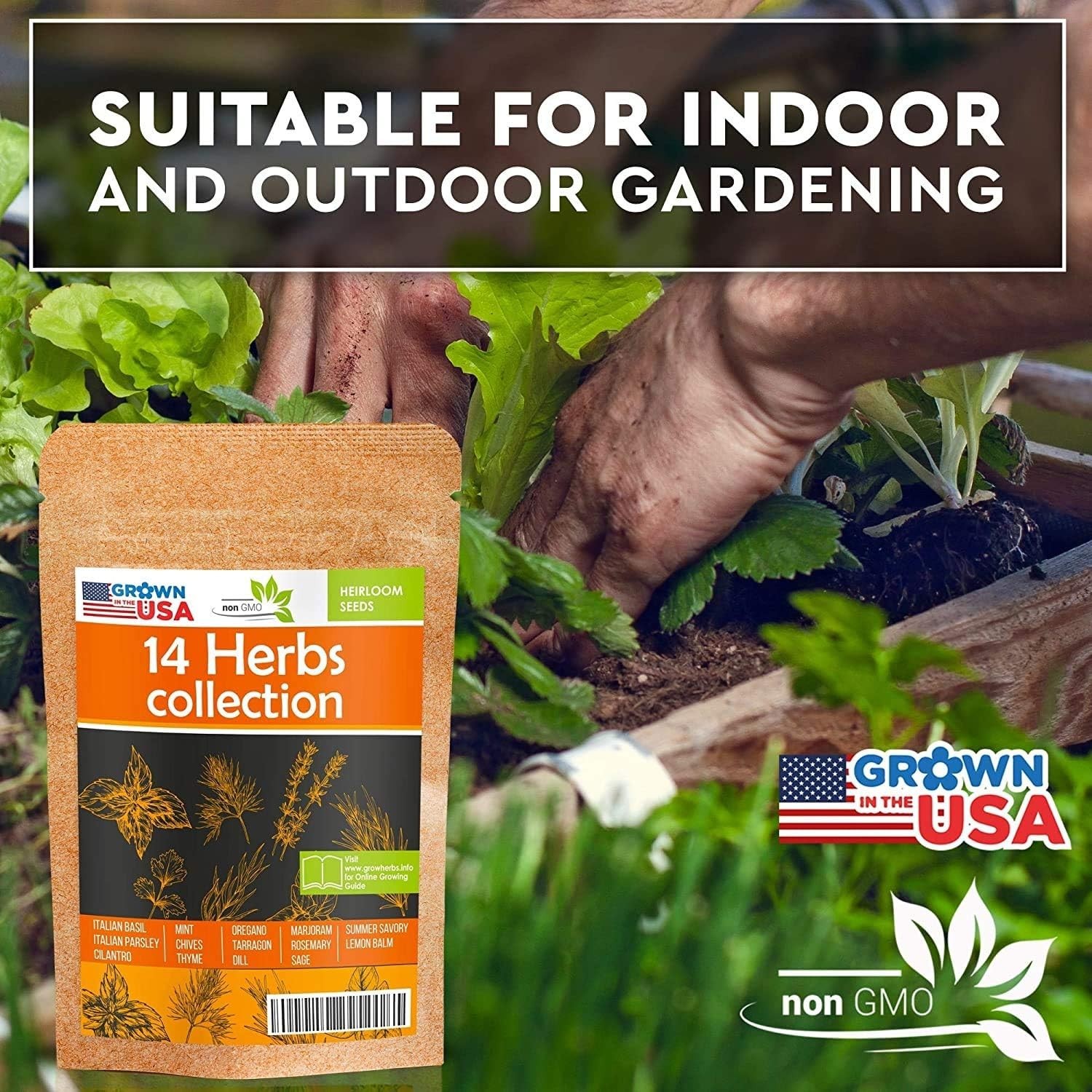14 Herb Seed Pack Compatible Indoor Outdoor Non-GMO Heirloom Basil Parsley Di…