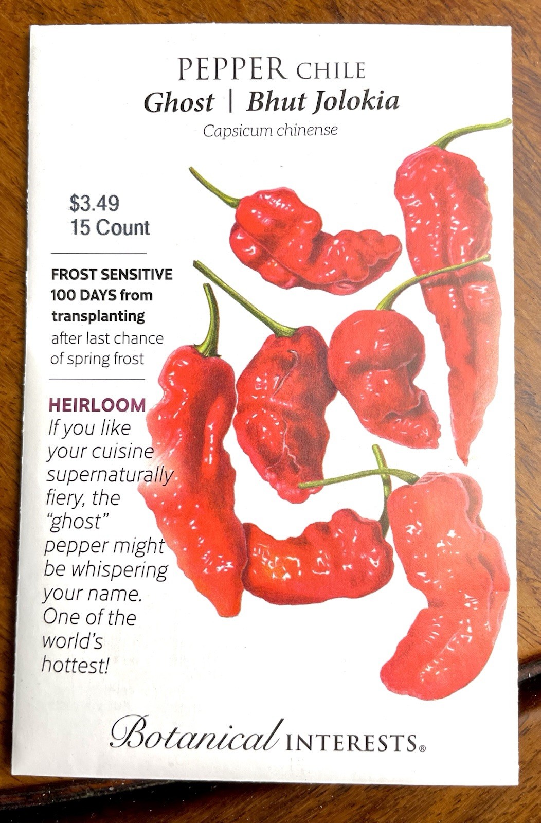 Botanical Interests Pepper Seeds Heirloom Santaka + Ghost Bhut Jolokia LOT x2