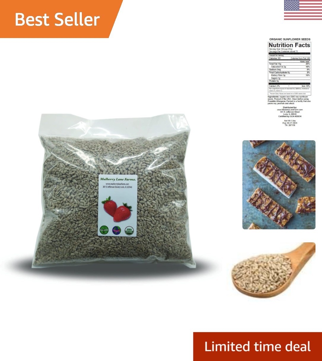 Bulk Organic Sunflower Seeds 5 lbs – Raw, Hulled, Unsalted for Healthy Recipes