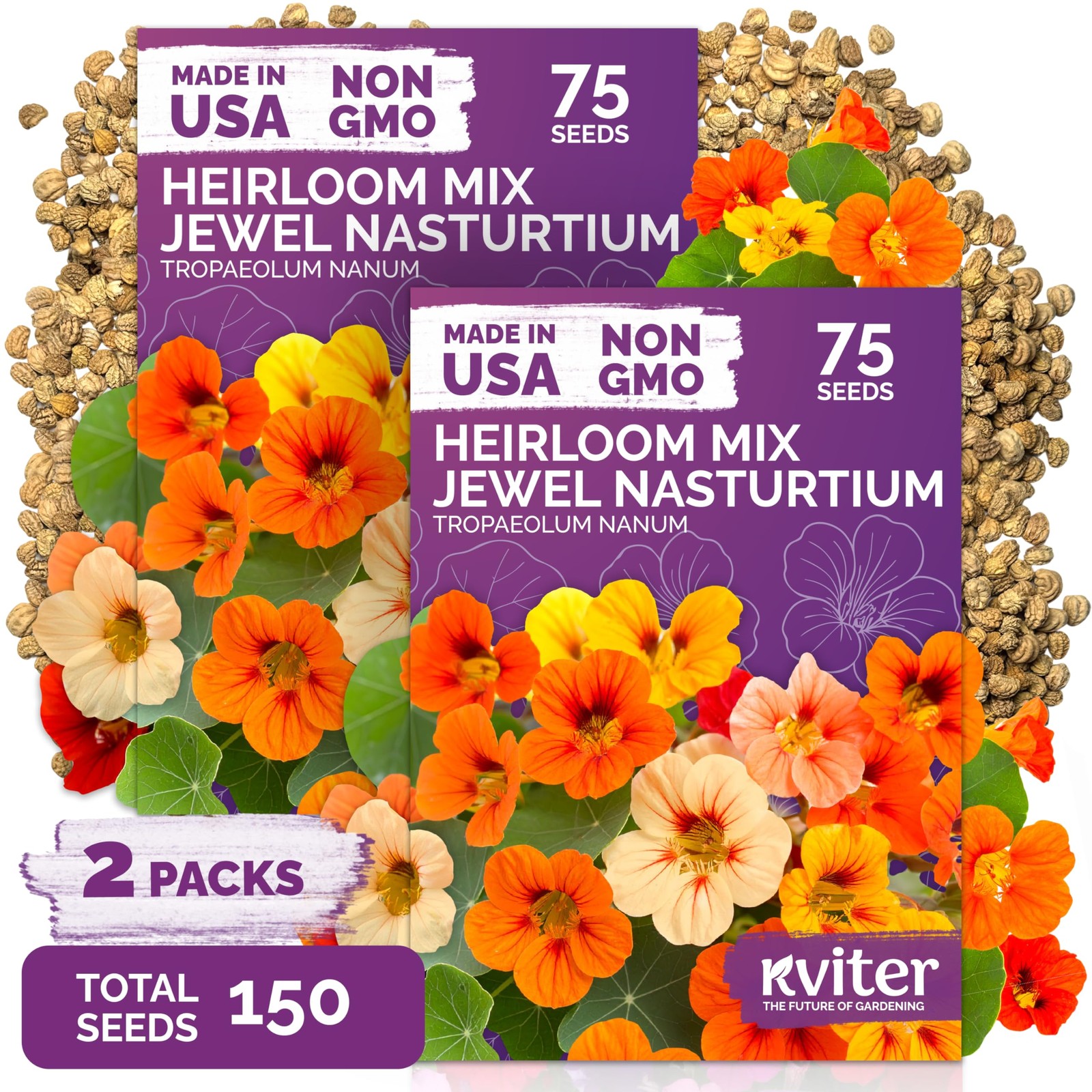 KVITER 150 Mix Jewel Nasturtium Seeds (Tropaeolum Nanum), 2 Pack