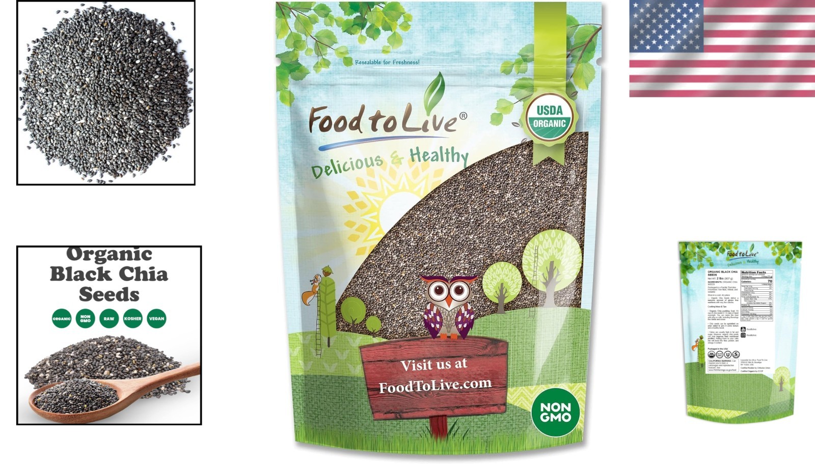 Organic Black Chia Seeds, 2 Pounds – Nutritious Superfood for All Recipes