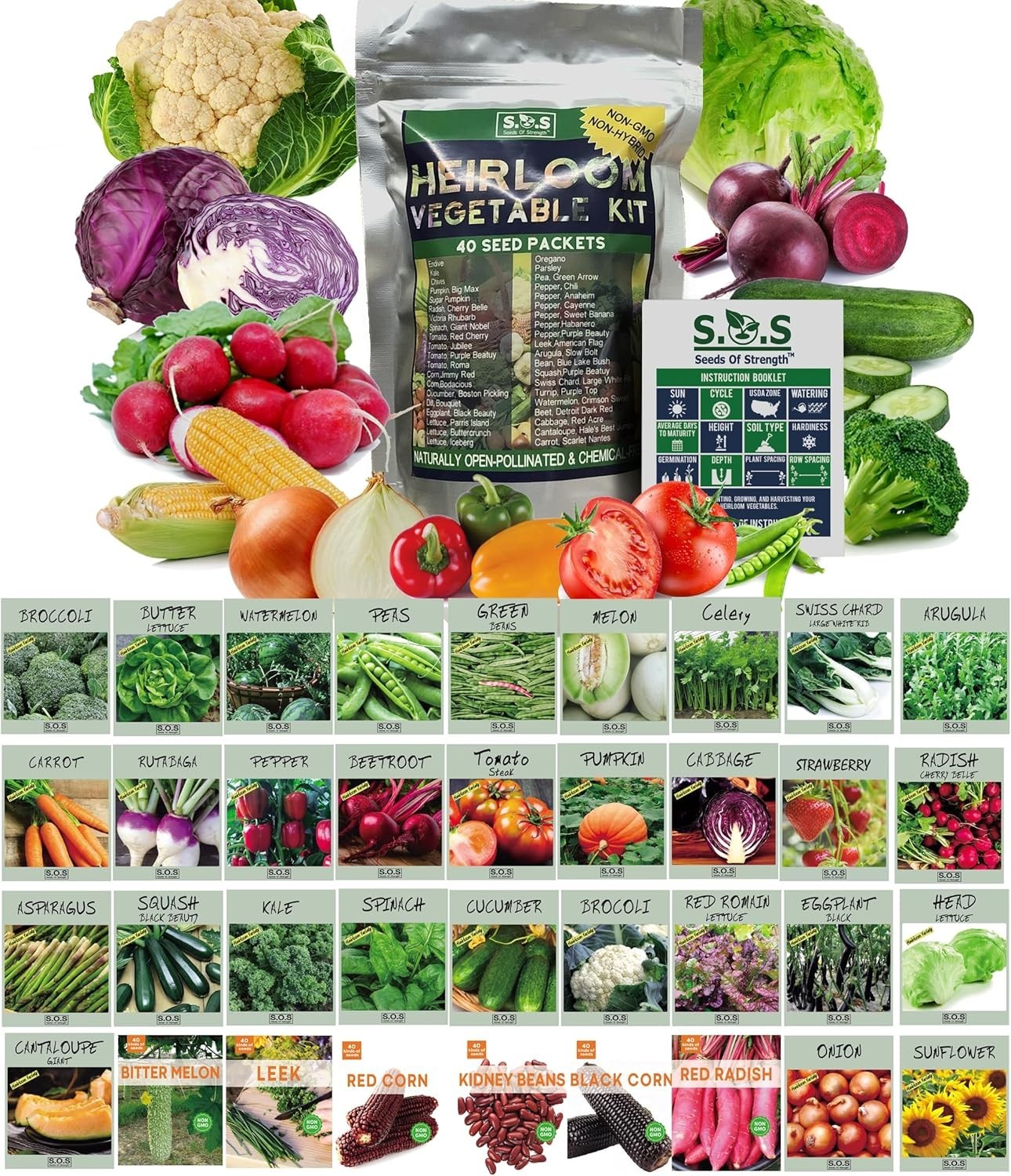 Starter Seed Kit: 15,000+ Seeds, 40 Heirloom Fruit & Vegetable Varieties – Perfe