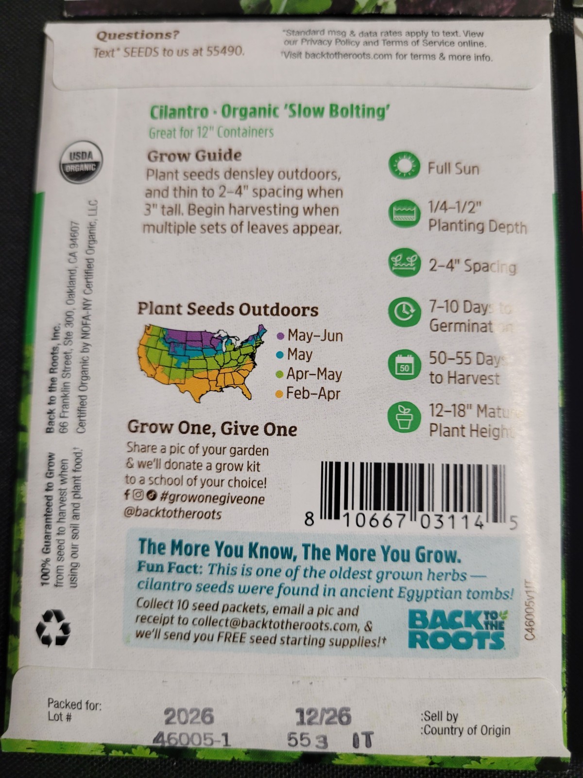 Back to the Roots Herbs and Vegetable 4 Seed Pack Assortment (2026 Season) New