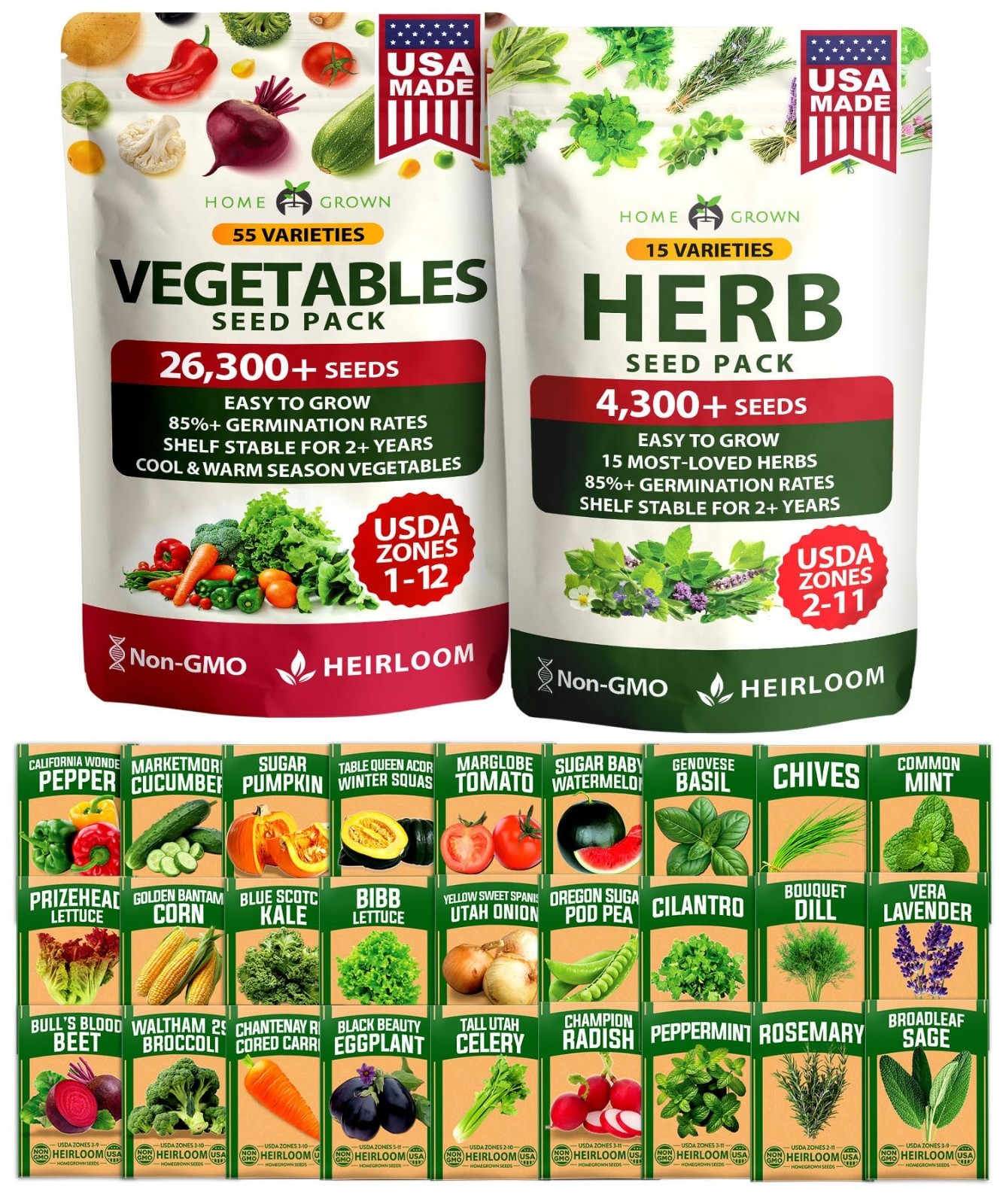 70 Variety Non-GMO Heirloom Vegetable & Herb Seeds Kit – Indoor/Outdoor Gardenin