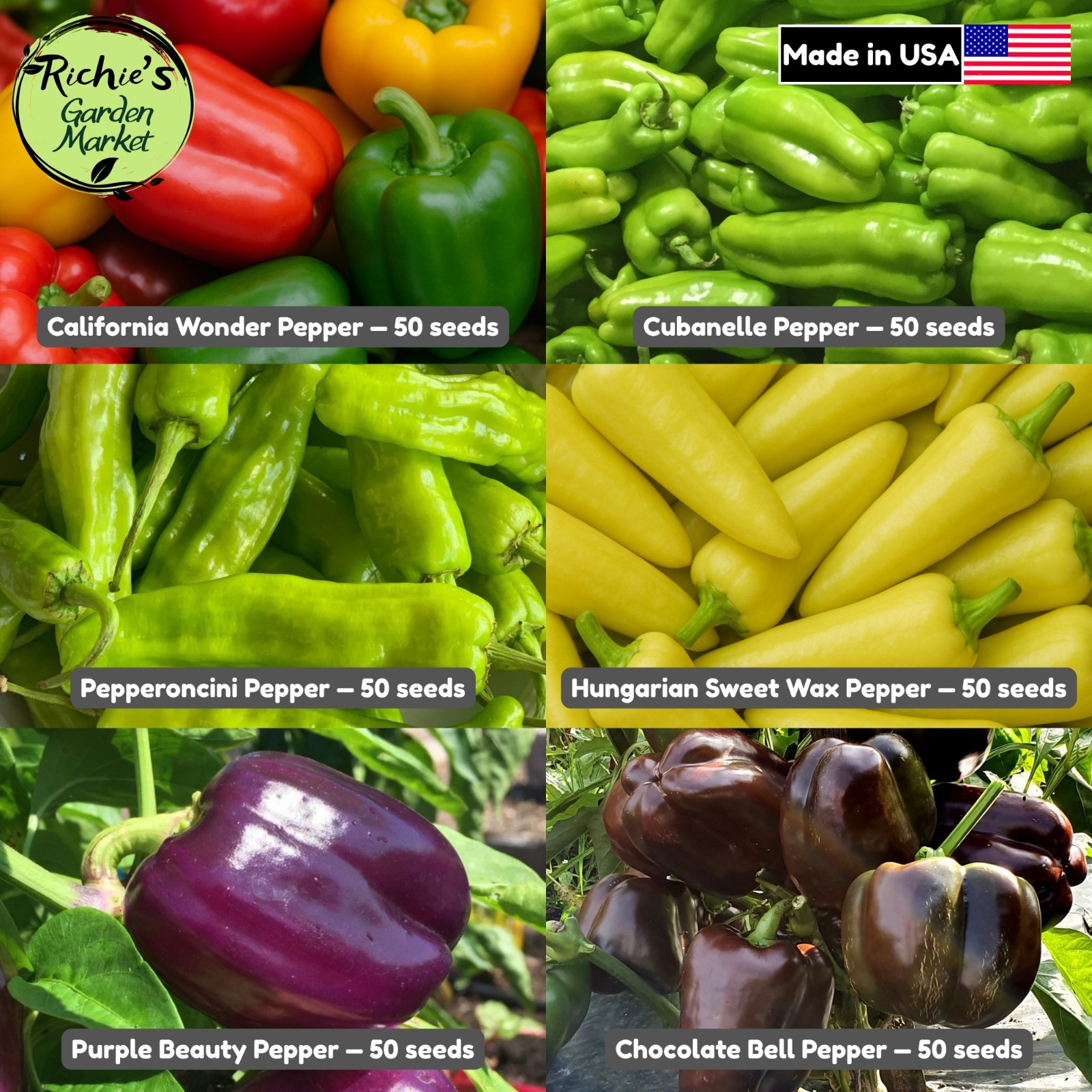 6 Sweet Pepper Seeds Collection, High Yield, Non-GMO, Fast Growing, Easy to Grow