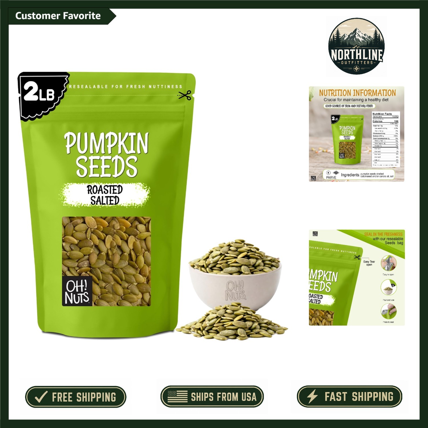 2 lb Roasted Salted Pumpkin Seeds – Healthy Snack for Keto, Paleo & Diets
