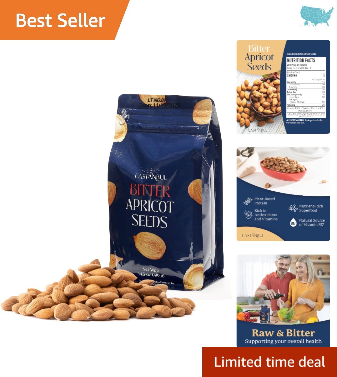 Authentic Raw Apricot Kernels 14.5oz, & Gluten Free – Healthy Snack Option