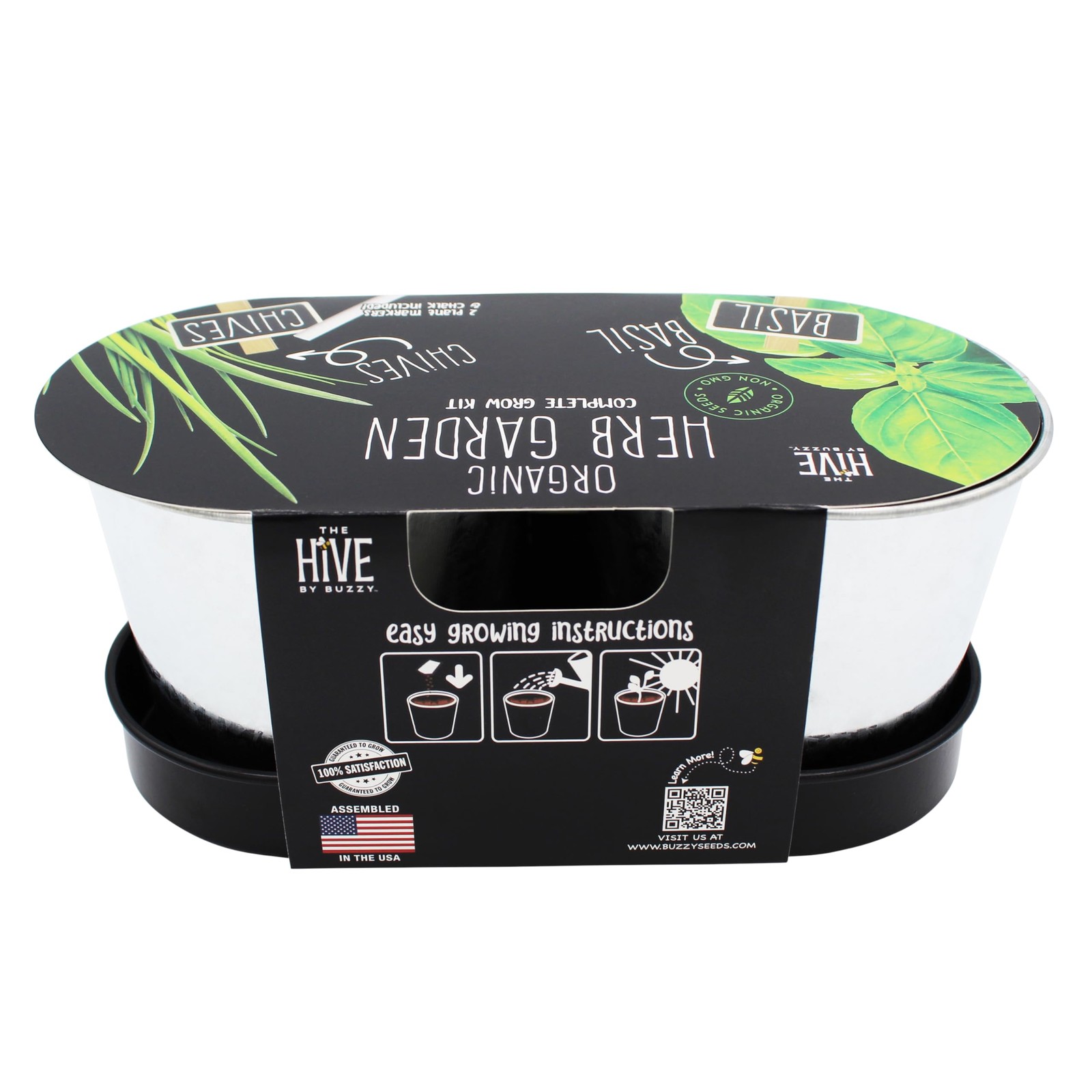 BUZZY Seeds Kitchen Herb Garden Kit with 2-Pot Metal Planters with Plant Mark…