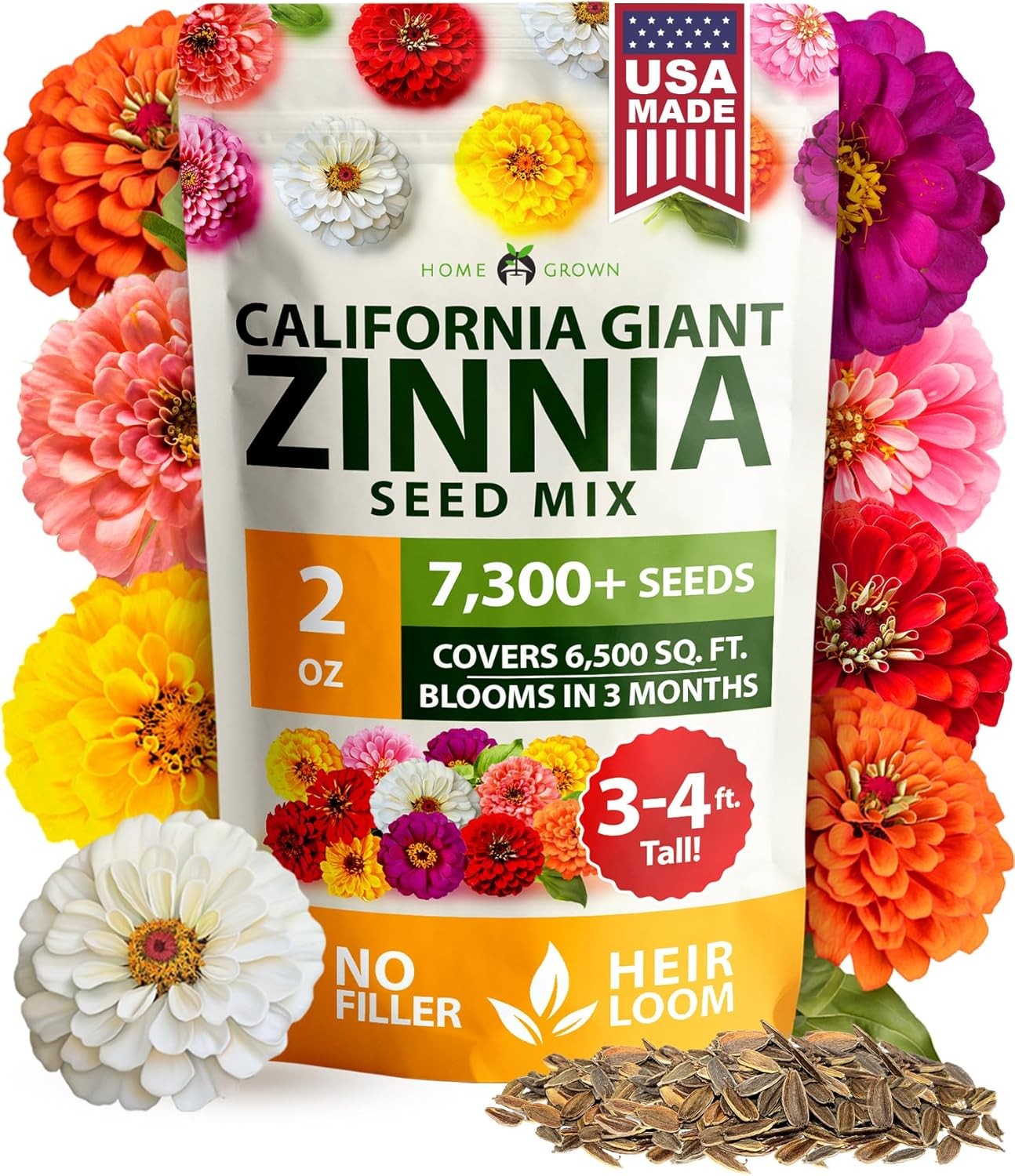 HOME GROWN Zinnia Dahlia Seeds Pack for 2026 Non GMO 524 Flower 1-Pack, Multi