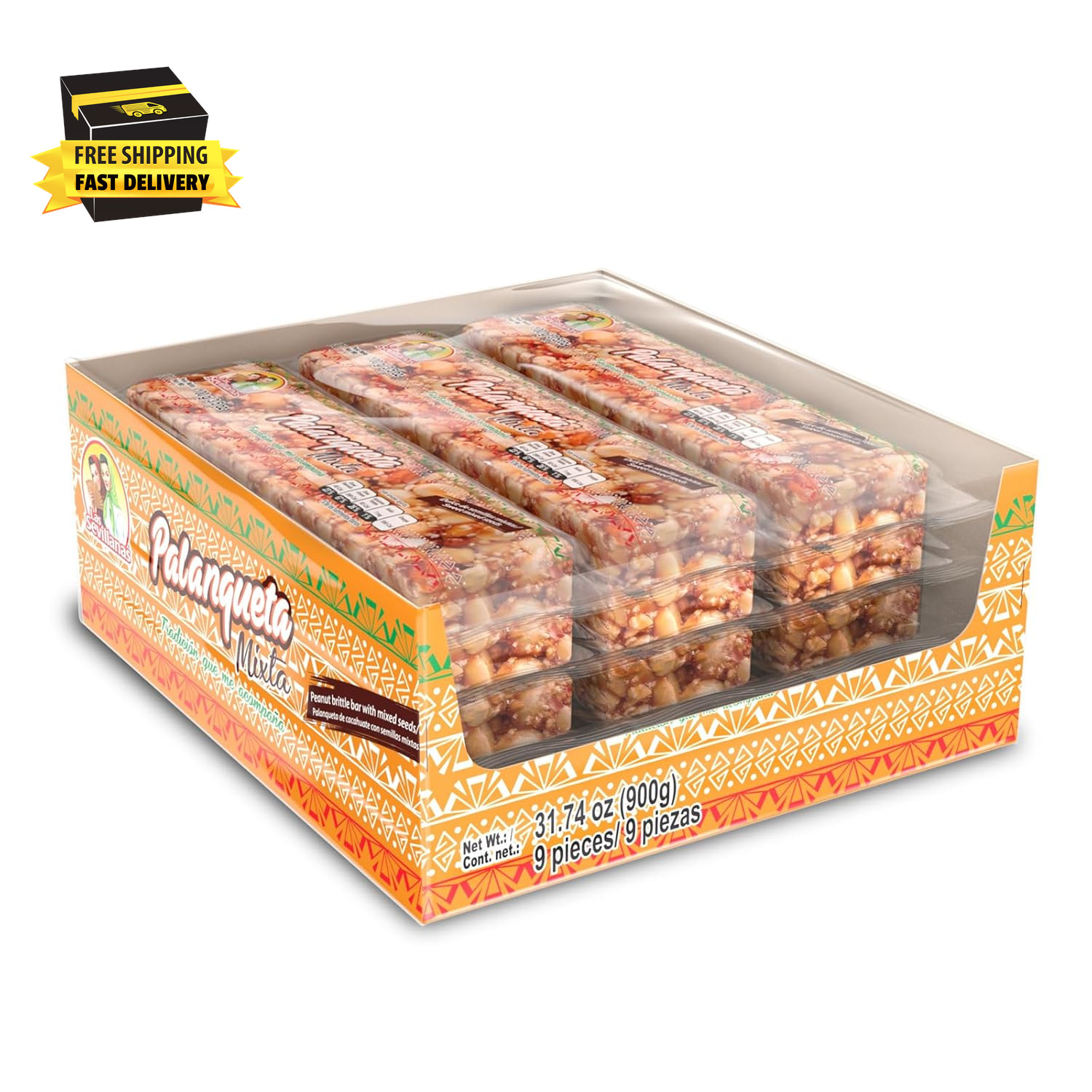 Palanqueta Mixta – Peanut and Mixed Seeds Bar, Traditional Mexican Candy, Crunch