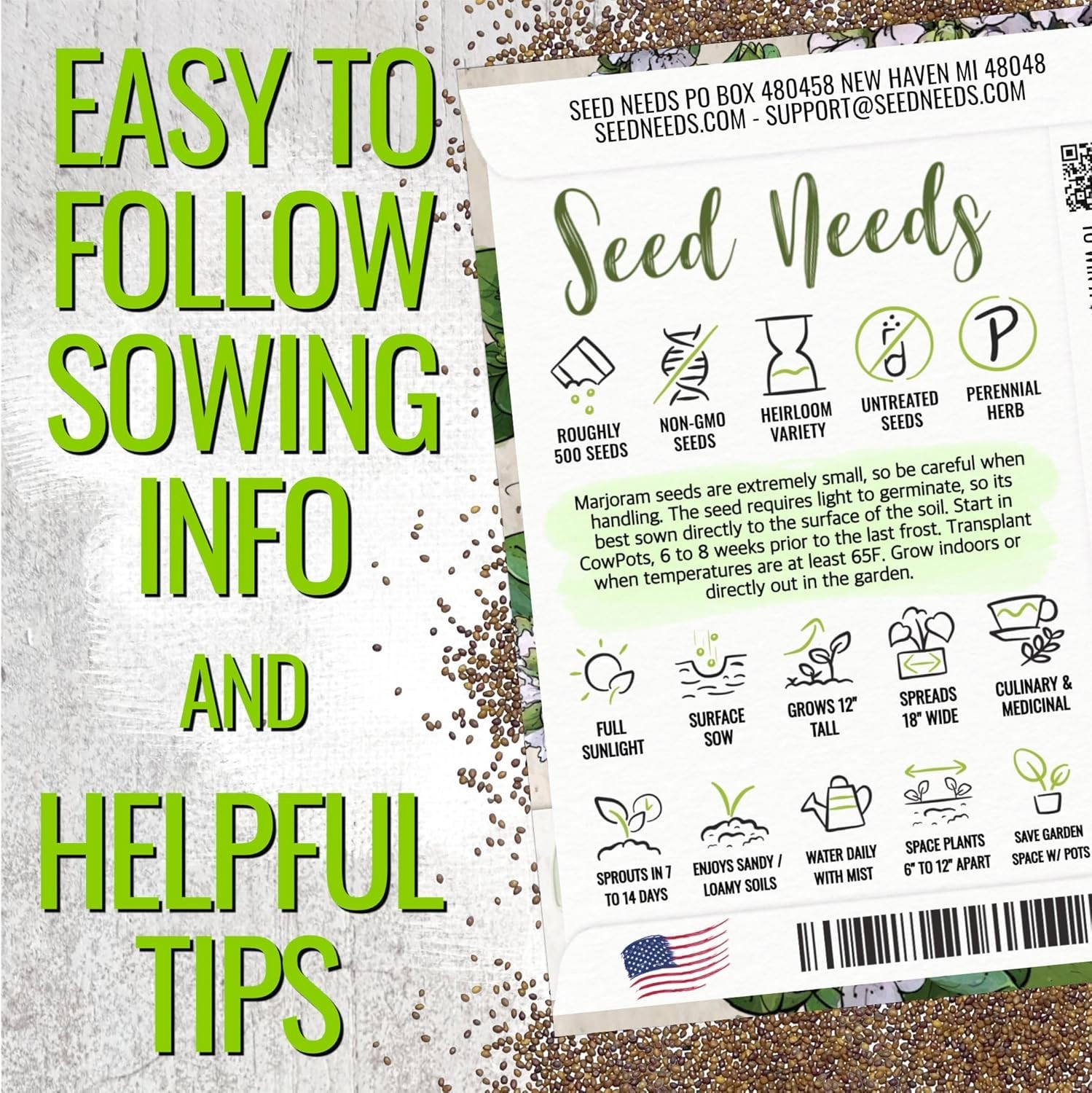 500 Count Non-GMO Sweet Marjoram Seeds – Culinary & Medicinal Herb for Planting