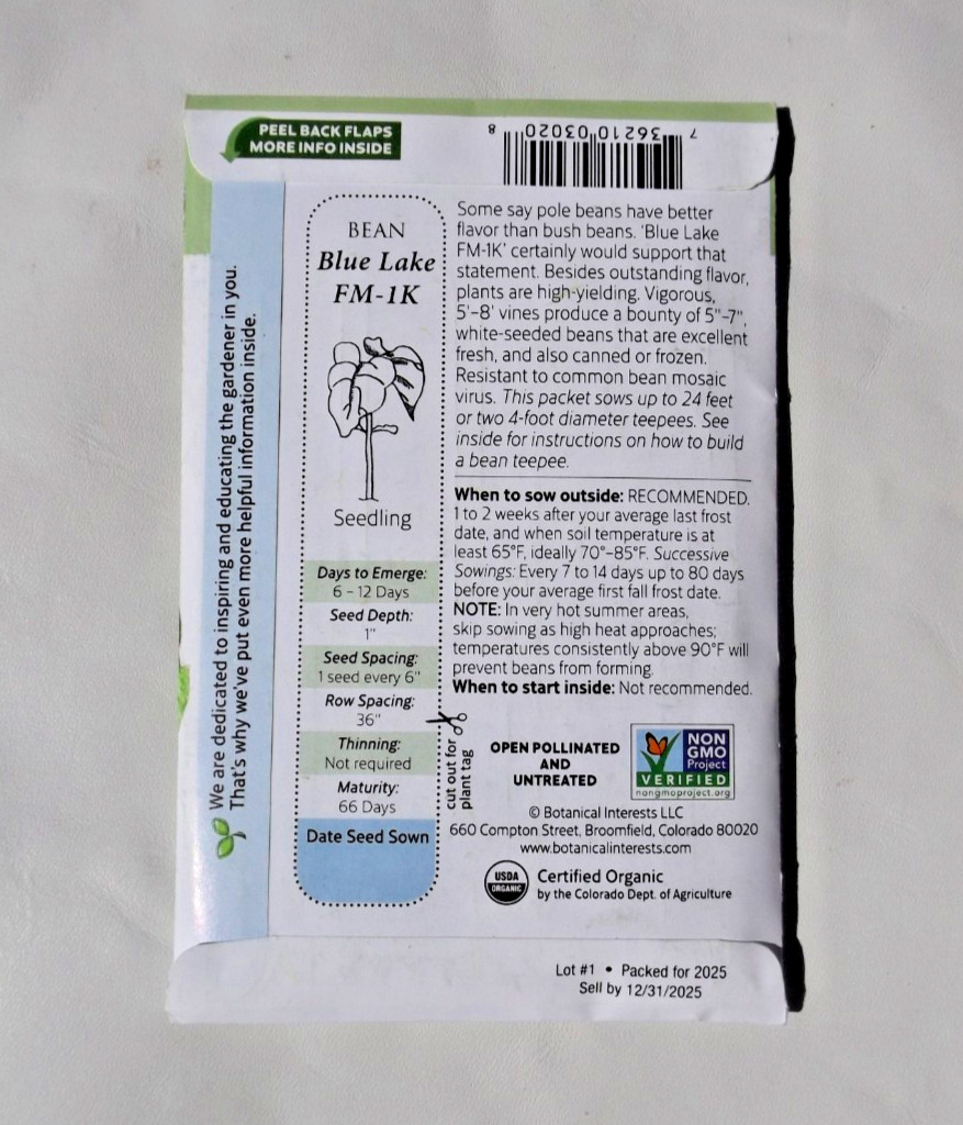 Lot #4. 12 packs Botanical Interests seeds, Blue Lake Bean , Carrots, Snap Peas
