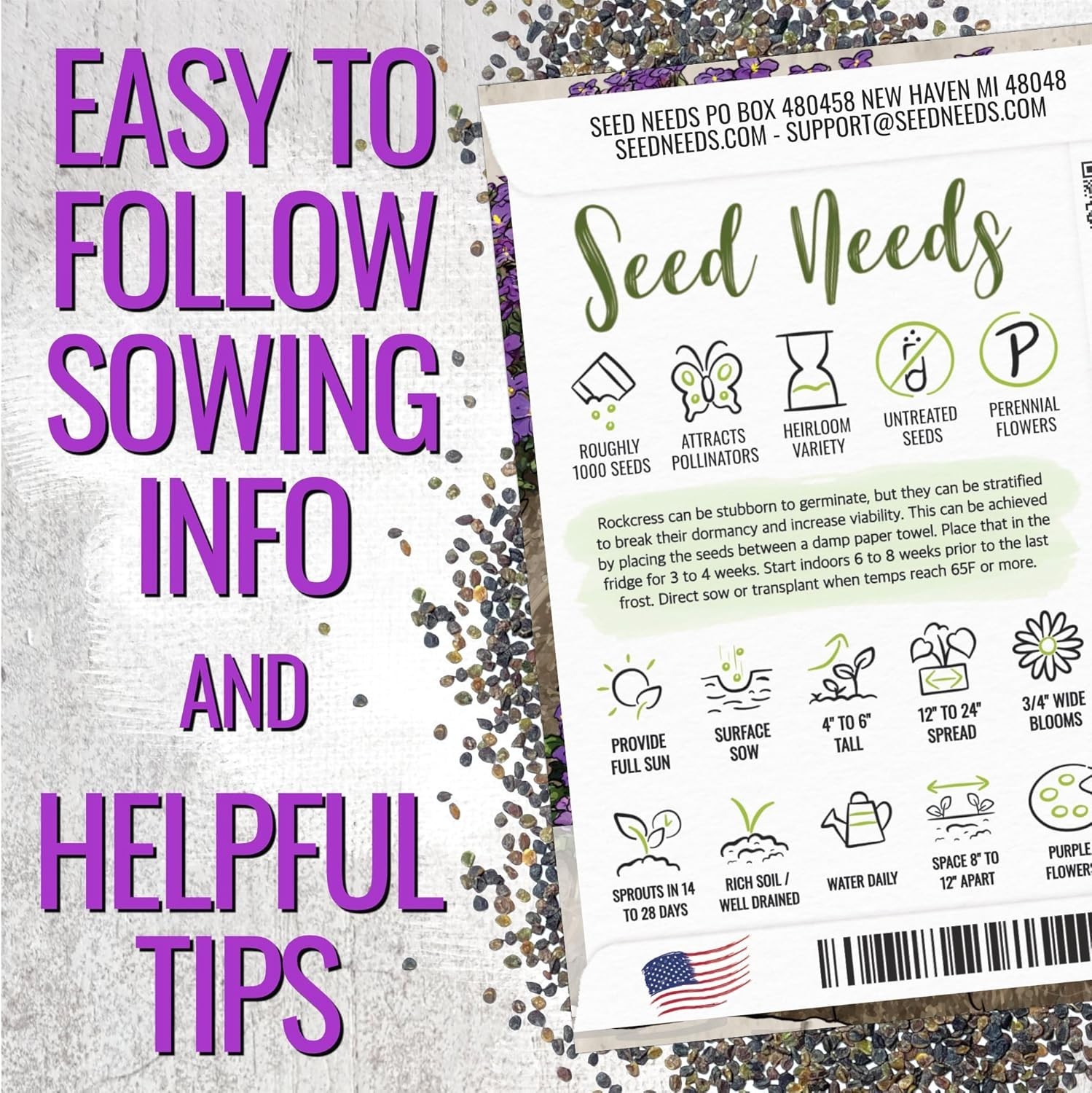 Seed Needs Purple Rockcress Seeds for Planting – Heirloom & Open Pollinated