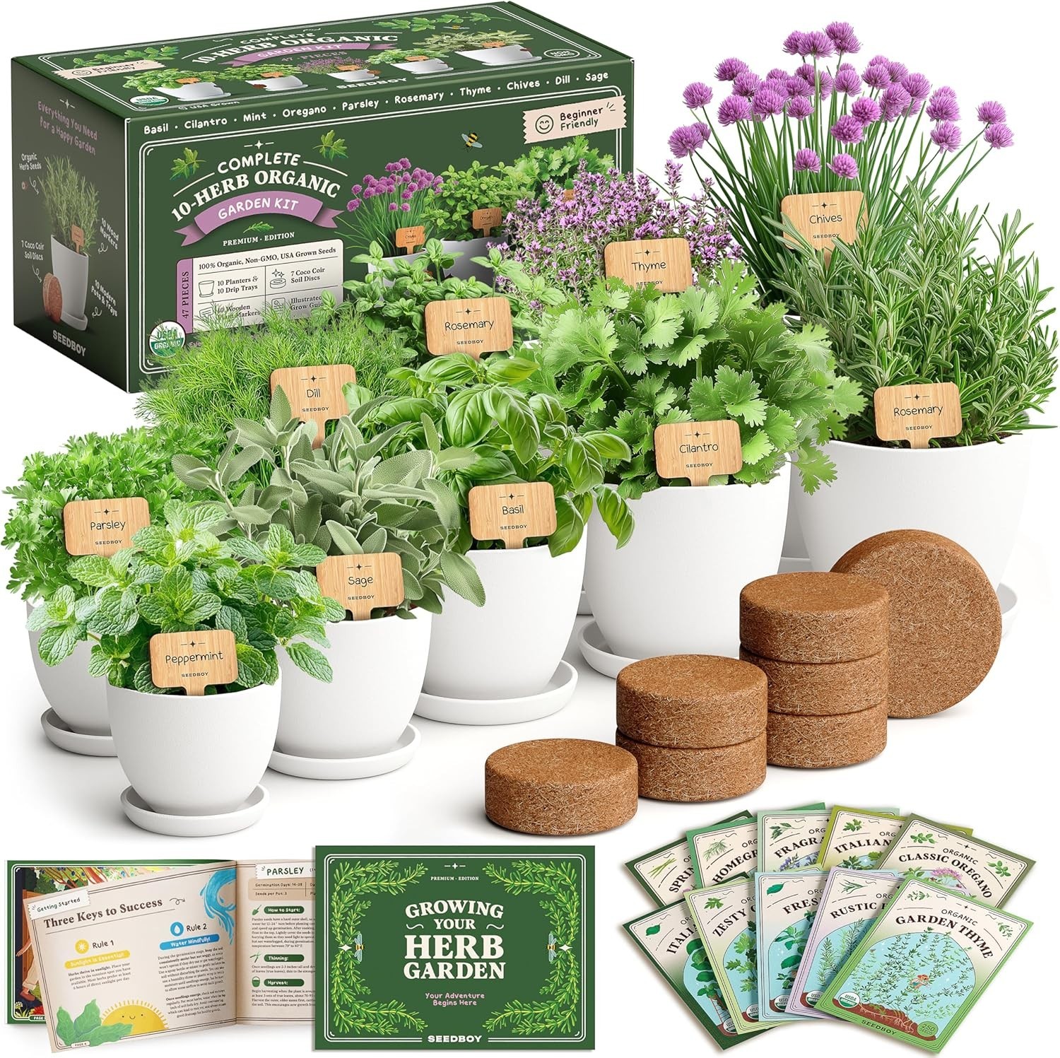 Organic 10 Herb Garden Starter Kit for Planting Indoor or Outdoor, Non-GMO US…
