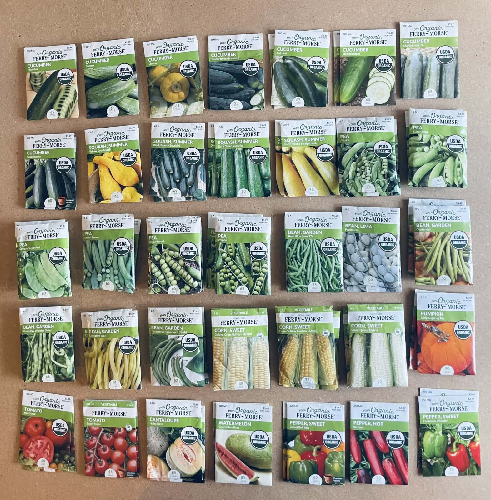 Lot of 154 Ferry Morse Vegetable and Herb Seed Packets. Non Gmo, Dated 2025