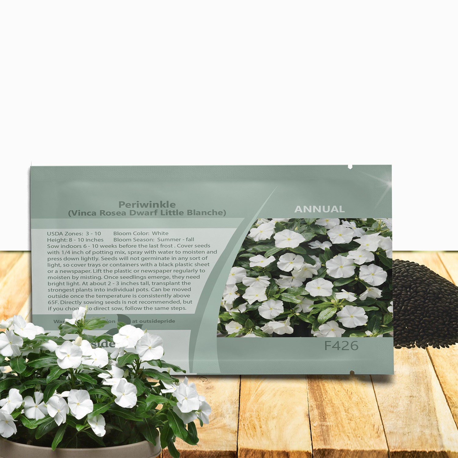 2000 Seeds Drought Tolerant Periwinkle Vinca Rosea White Ground Cover Plant Seed