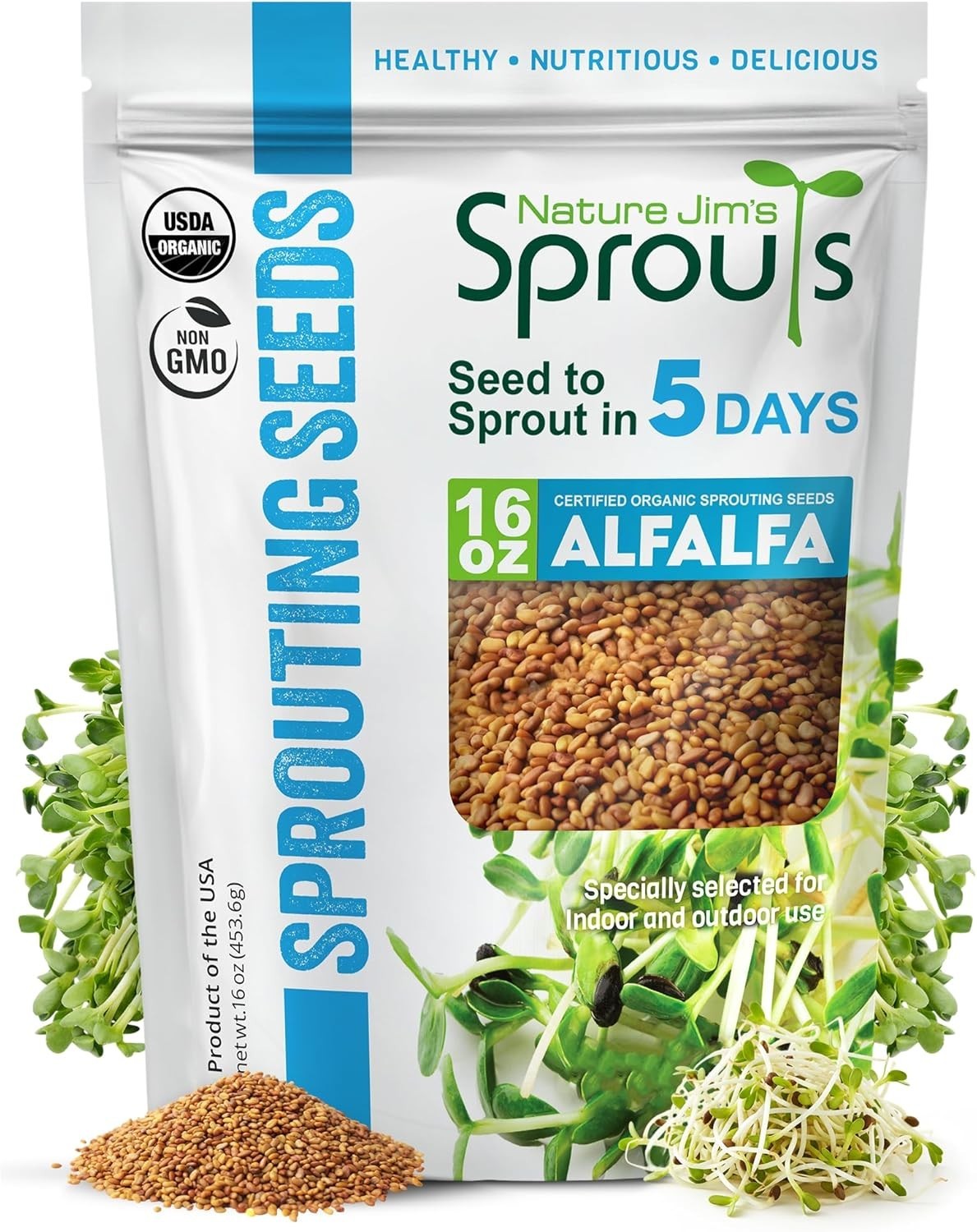 Alfalfa Seeds – Non-GMO Organic Sprout Growing Kit for Planting – Resealable…