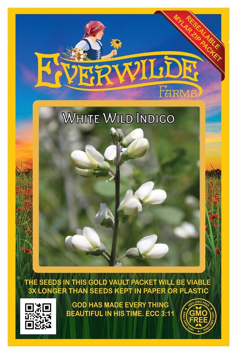150 White Wild Indigo Wildflower Seeds – Everwilde Farms Mylar Seed Packet