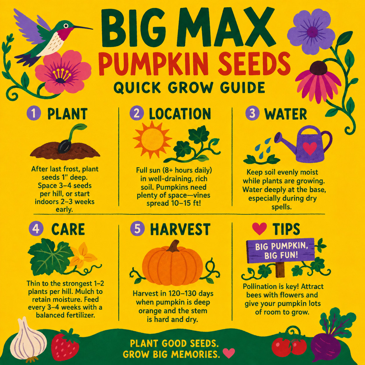 Big Max Pumpkin Seeds | Heirloom Non GMO Giant Pumpkin Garden Planting USA