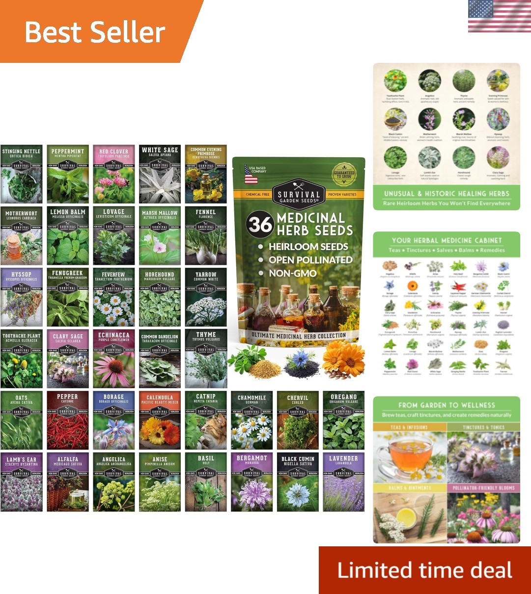 All-in-One Medicinal Herb Seed Kit – 36 Non-GMO Varieties for Natural Remedies