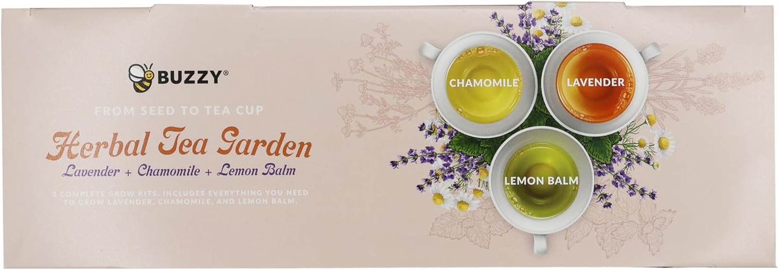 Seeds Herbal Tea Garden Grow Kit – 3 Square Tin Planters with Lavender, Chamomil