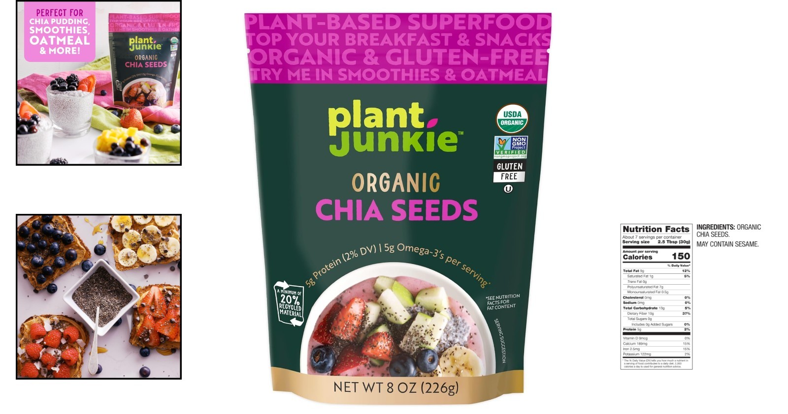 Nutritious 8oz Organic Chia Seeds – Plant-Based Fiber Power for Easy Meal Prep