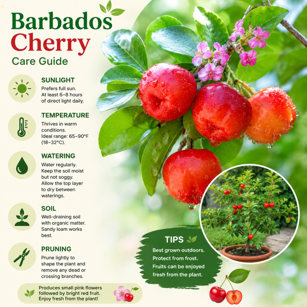 Barbados Cherry Live Plant 4-6 Inches Tall Rooted Acerola Fruit Tree
