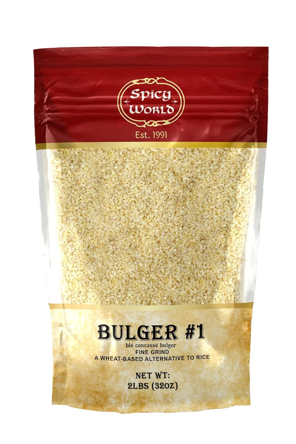 Bulgur Cracked Wheat Fine #1, 2 LB Bag (32oz) | USA Grown 2 Pound (Pack of 1)