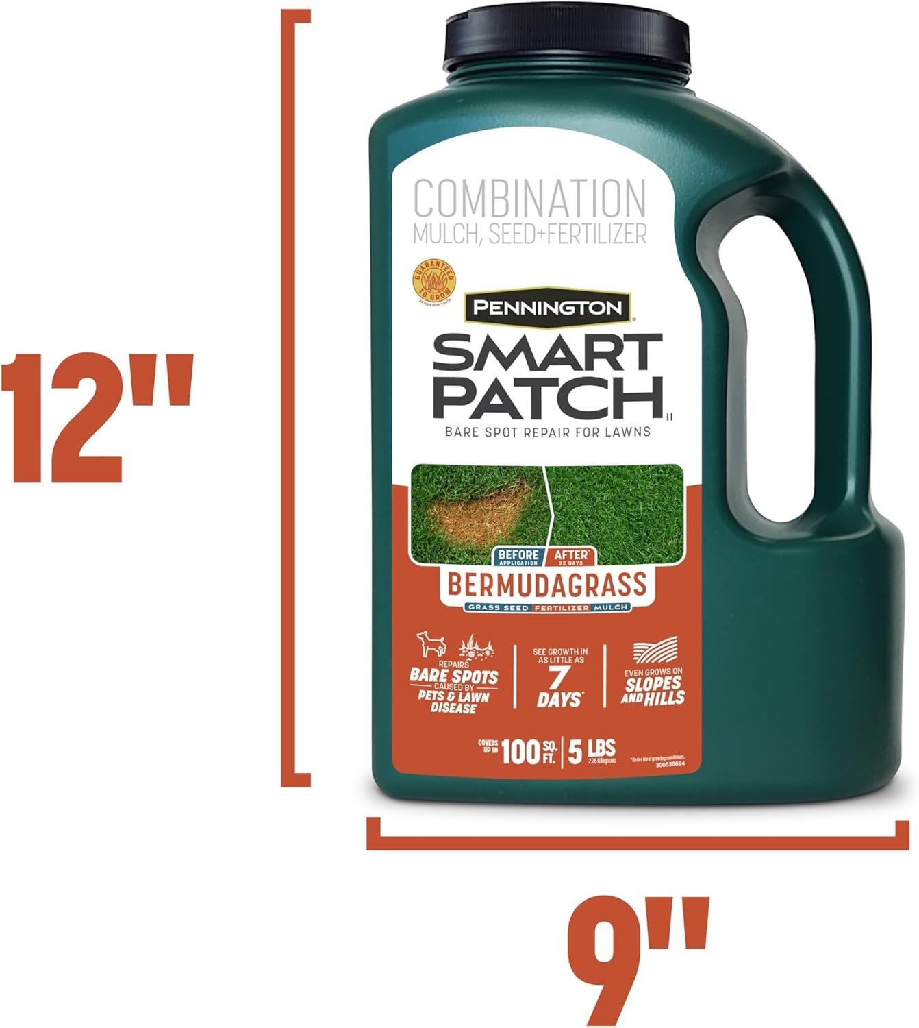 Smart Patch Bermudagrass 5lb 100 sq. ft. Grass Seed Bare Spot Repair with Mul…