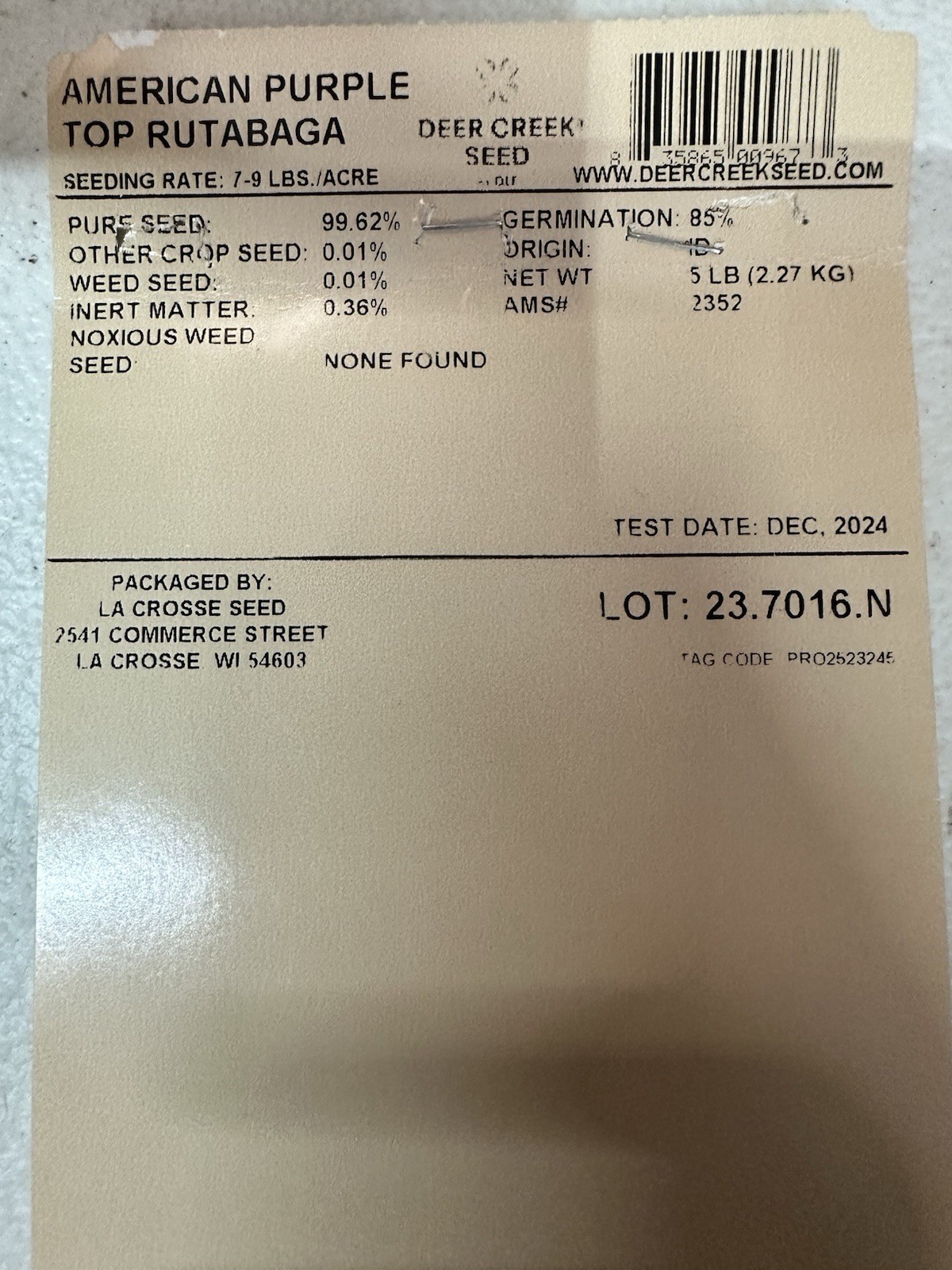 5 LBS Purple Top Rutabaga FOOD PLOT SEED, Deer, Turkey, Wildlife