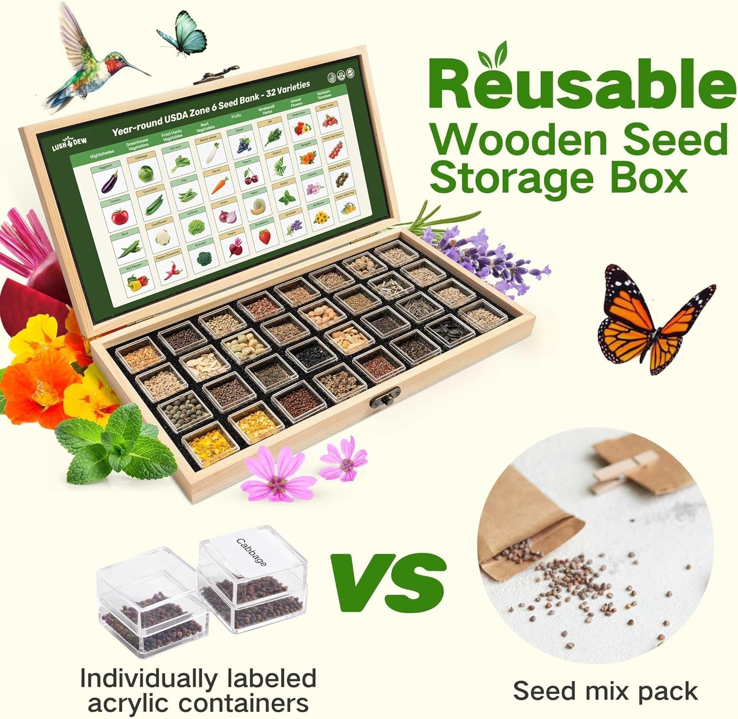 -Round Heirloom Vegetable and Herb Seed Kit with 32 Varieties USDA Zone 6