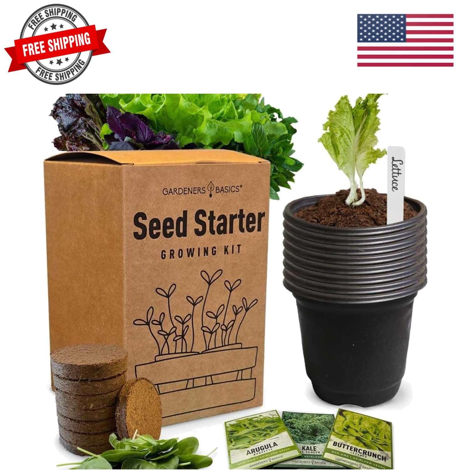Beginner Indoor Garden Lettuce Kit – Includes Romaine, Buttercrunch Lettuces,…