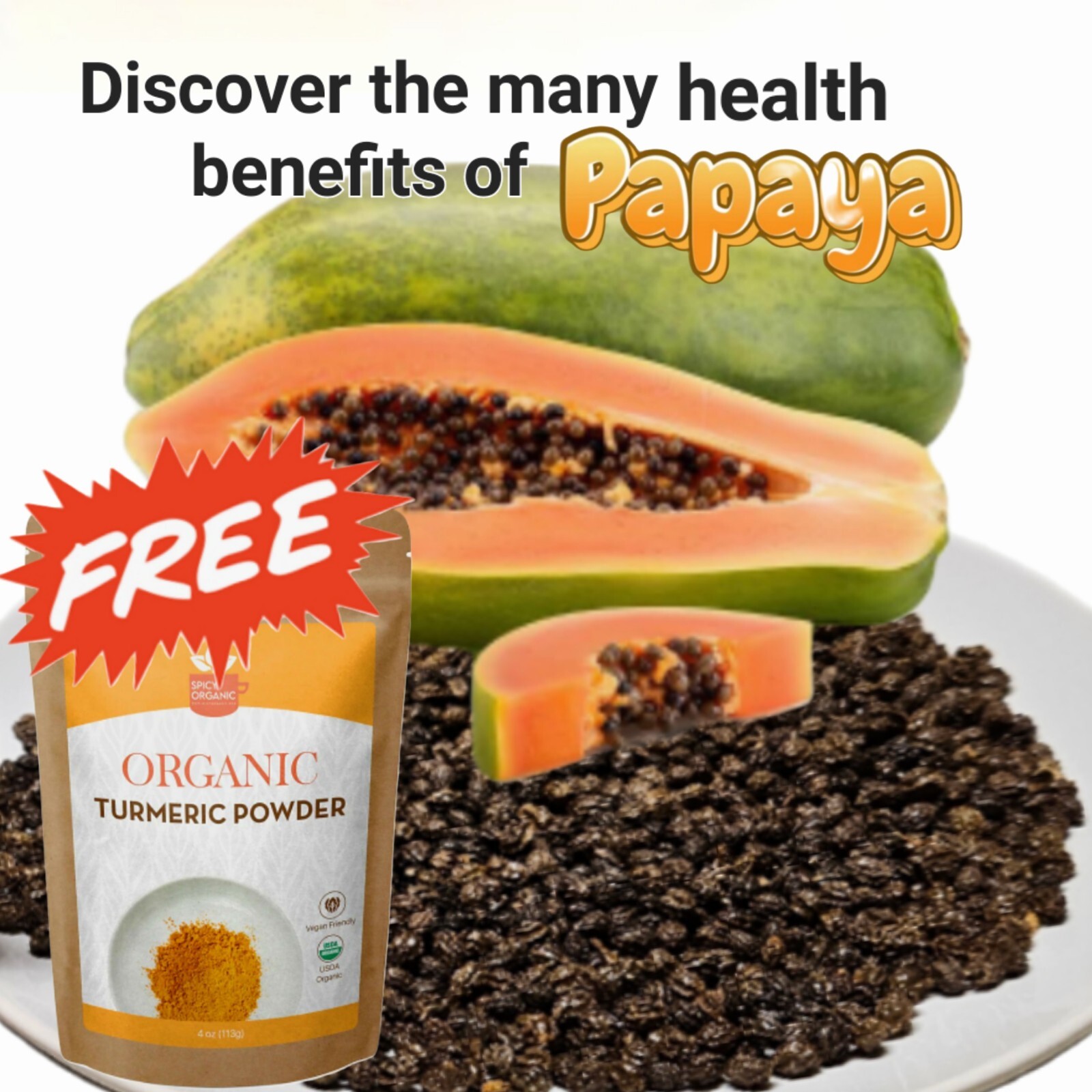 100 PAPAYA seeds Free Turmeric Powder, Healthy Gift, Organic, Free Shipping