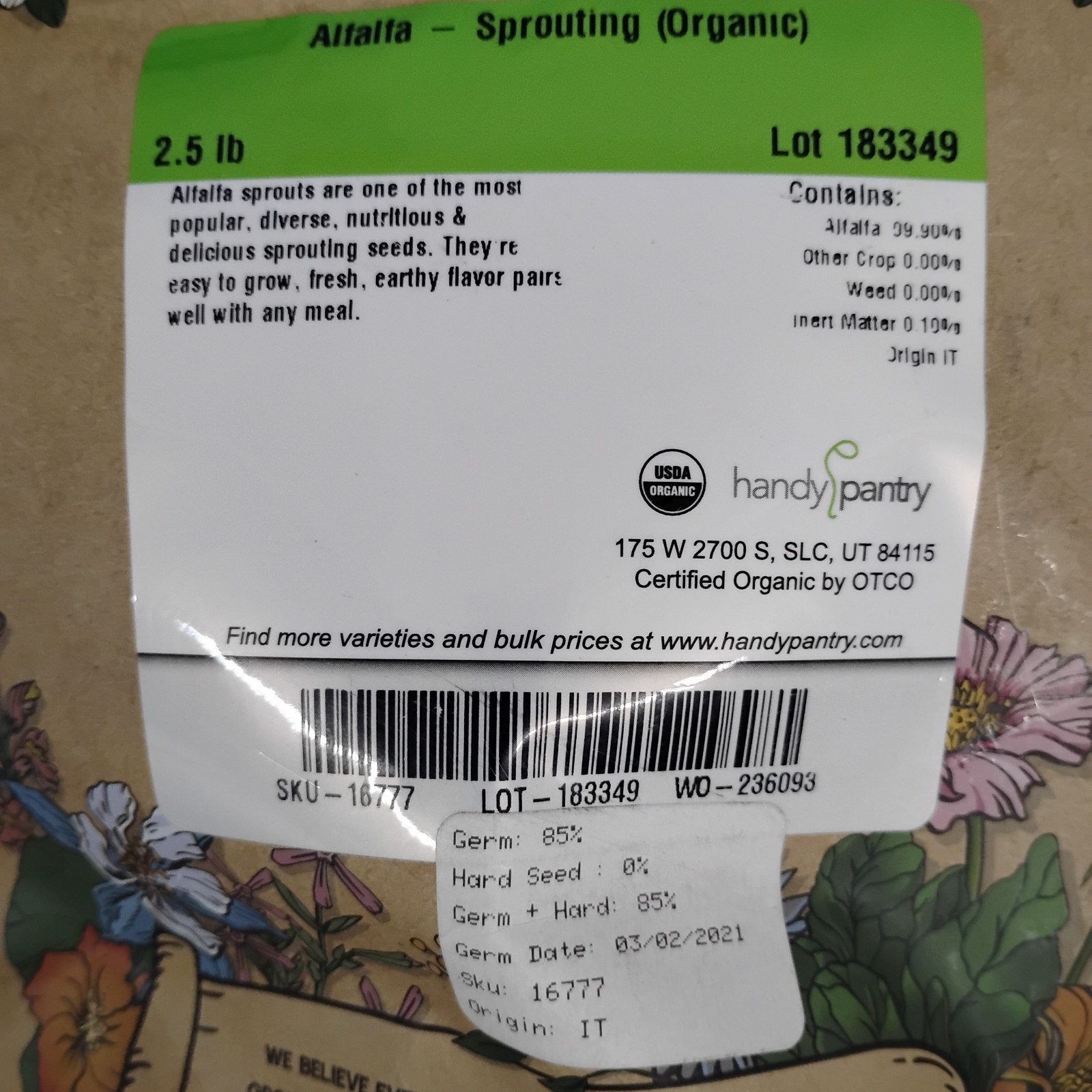 true leaf Seeds Microgreens Alfalfa Sprouts, Dun Peas Total3.5Lbs Test 2021