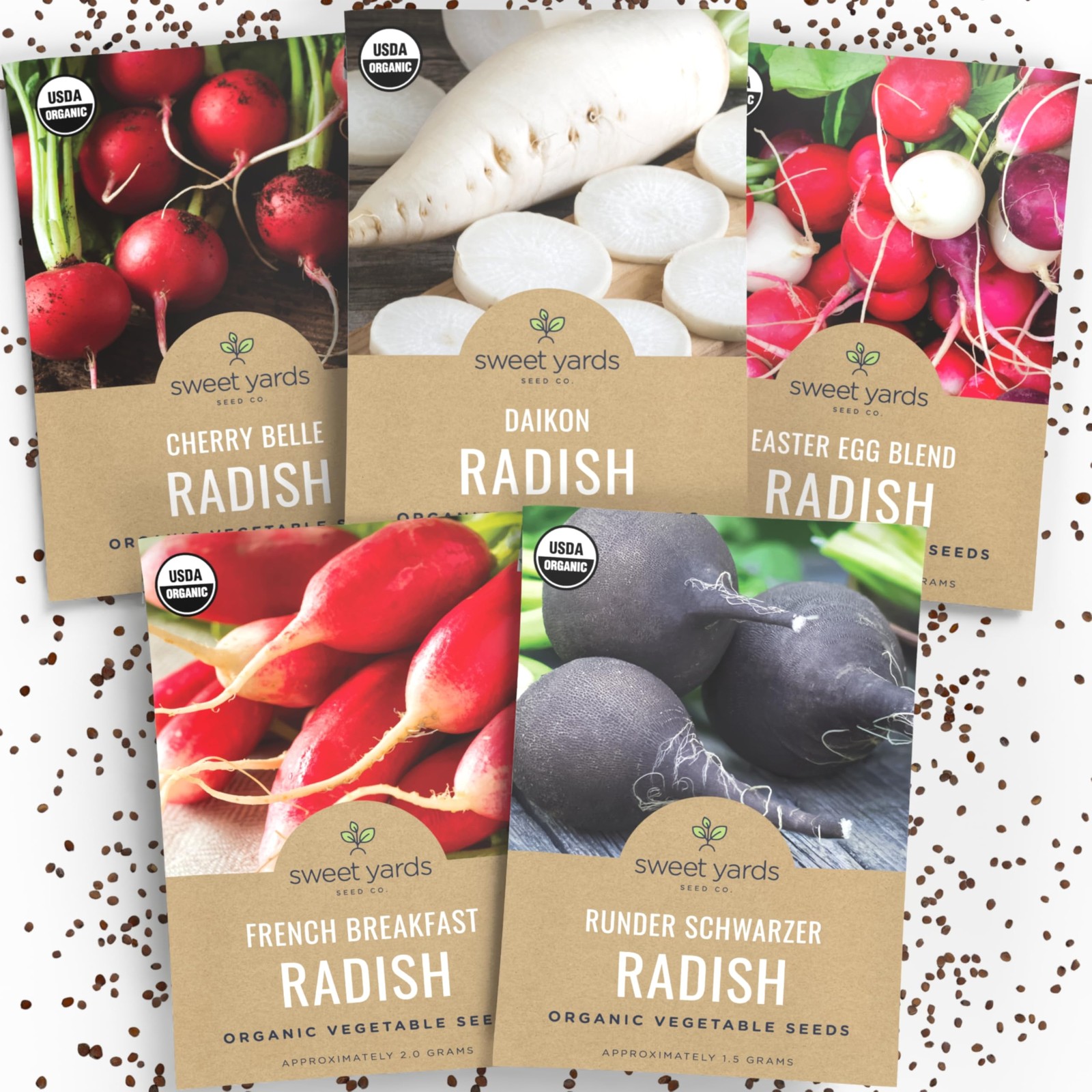 Organic Radish Seeds Variety Pack 5 NonGMO Packs for Indoor & Outdoor Use