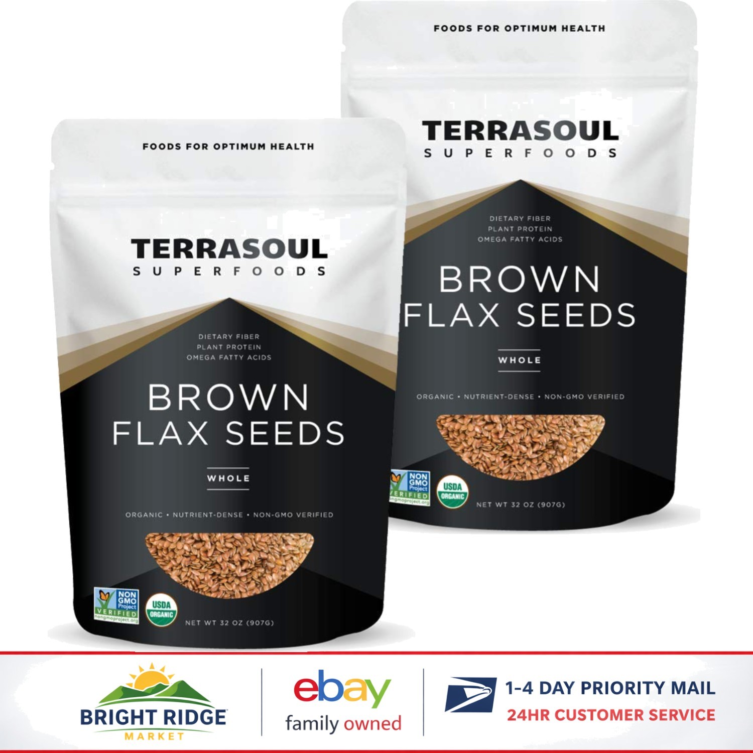 Organic Brown Flax Seeds 4 Lbs Total, & Gluten-Free Nutritious Snack