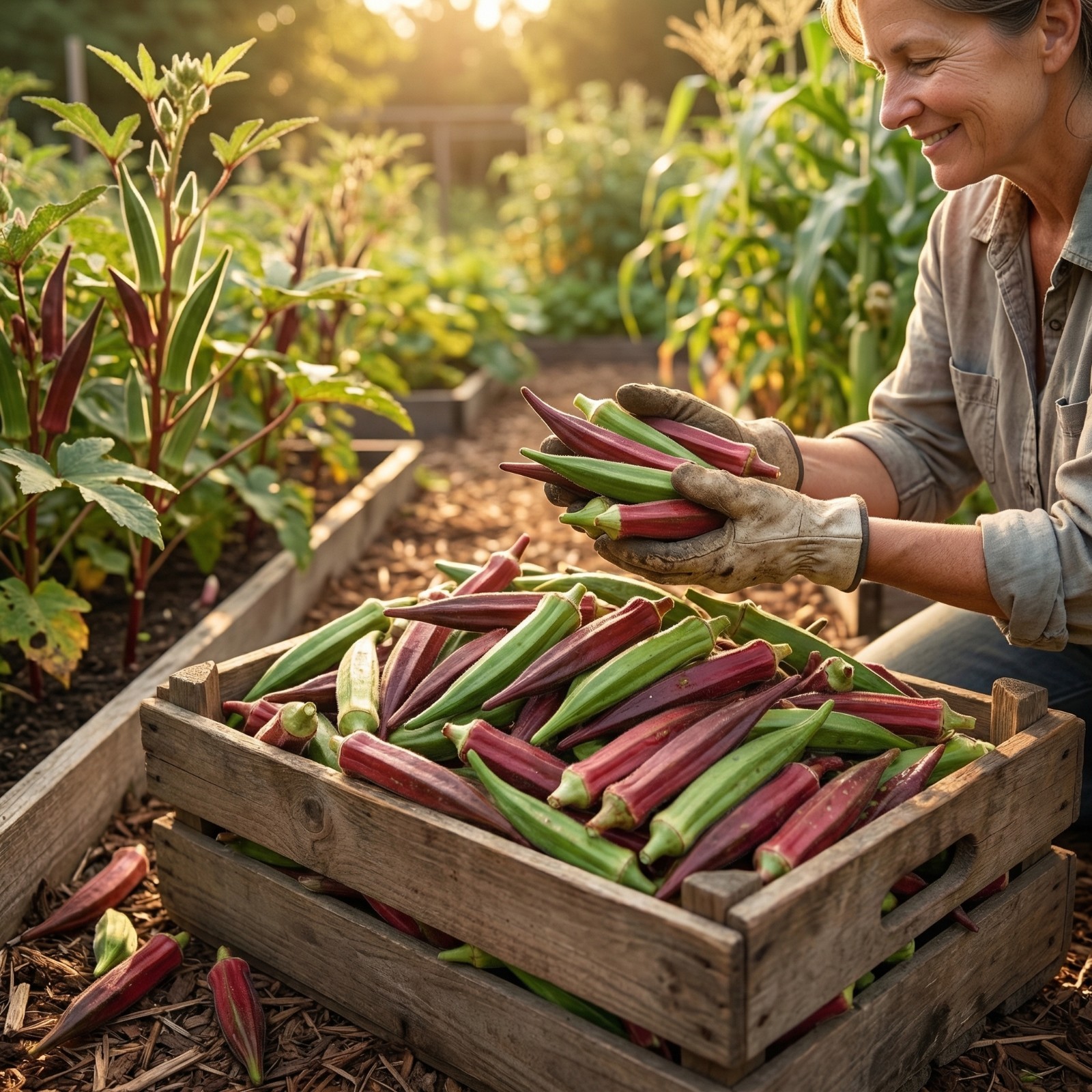 Okra HEAVY HITTER + RED BURGUNDYHeirloom 2 Pack High Yield Garden Combo 60 Seeds