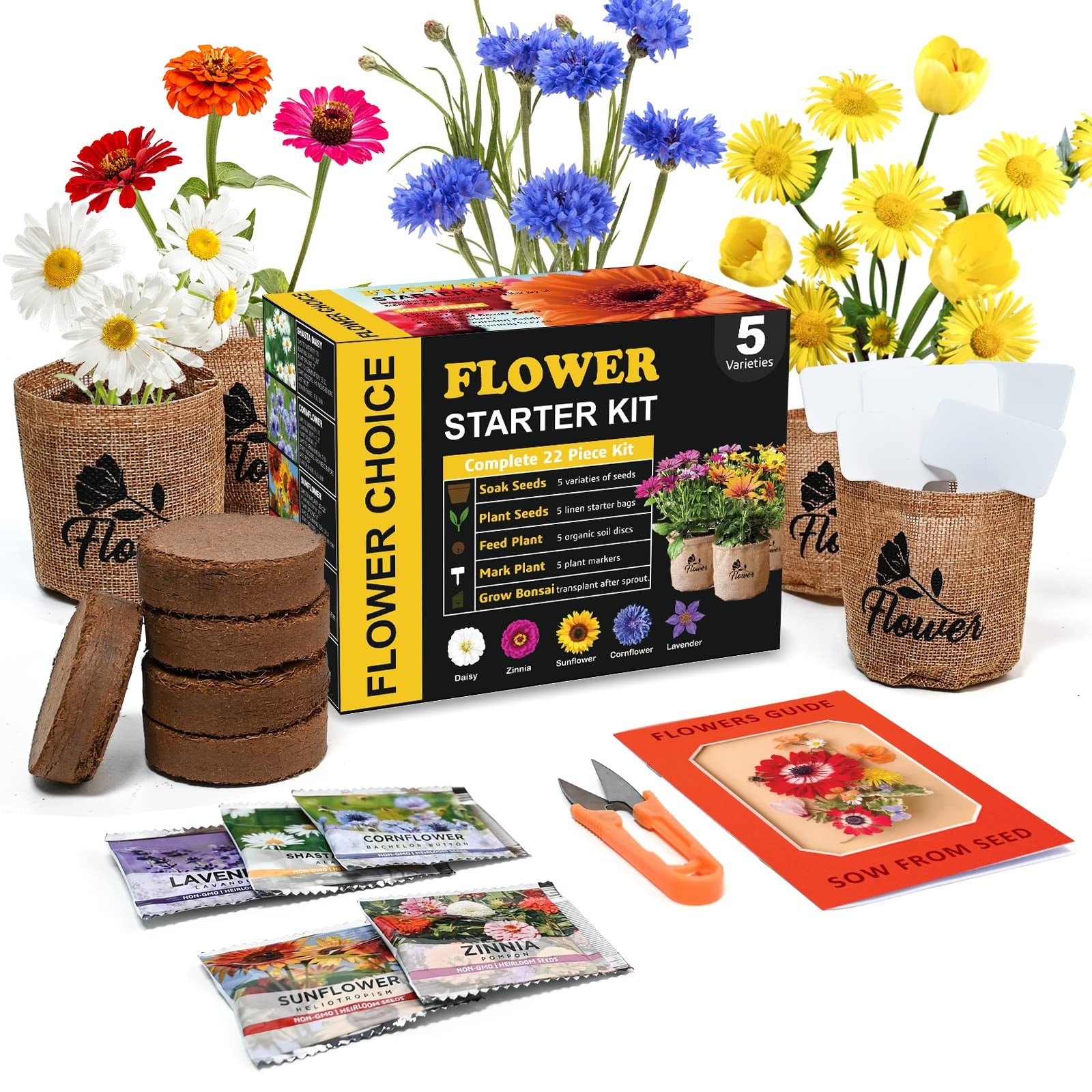 Indoor Daisy Garden Starter Kit with Gardening Tools – Planter Bags, Markers,…