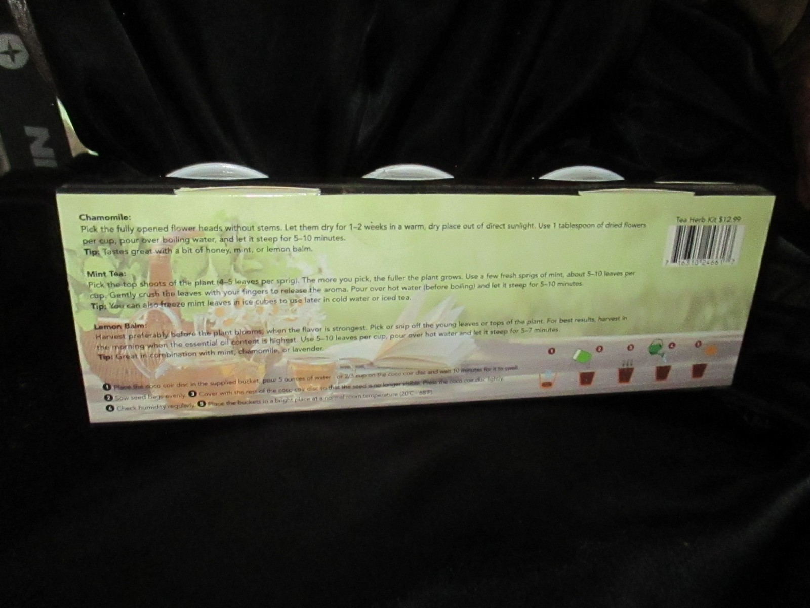Herb Tea Kit Mint, Chamomile, Lemon Balm, Tray, Pots, Seed Packets Included NEW