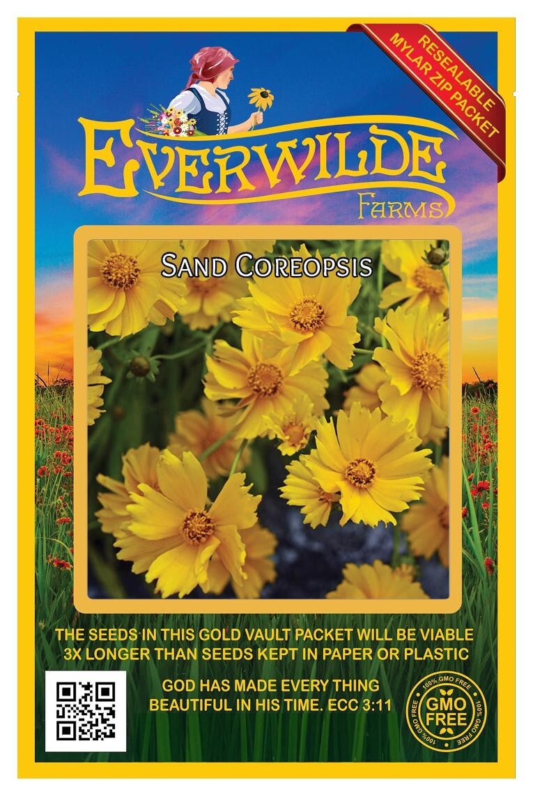 1000 Sand Coreopsis Wildflower Seeds – Everwilde Farms Mylar Seed Packet