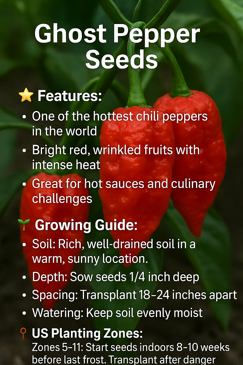 50 Ghost Pepper Seeds – Super Hot Chili Variety for Experienced Garden Growers